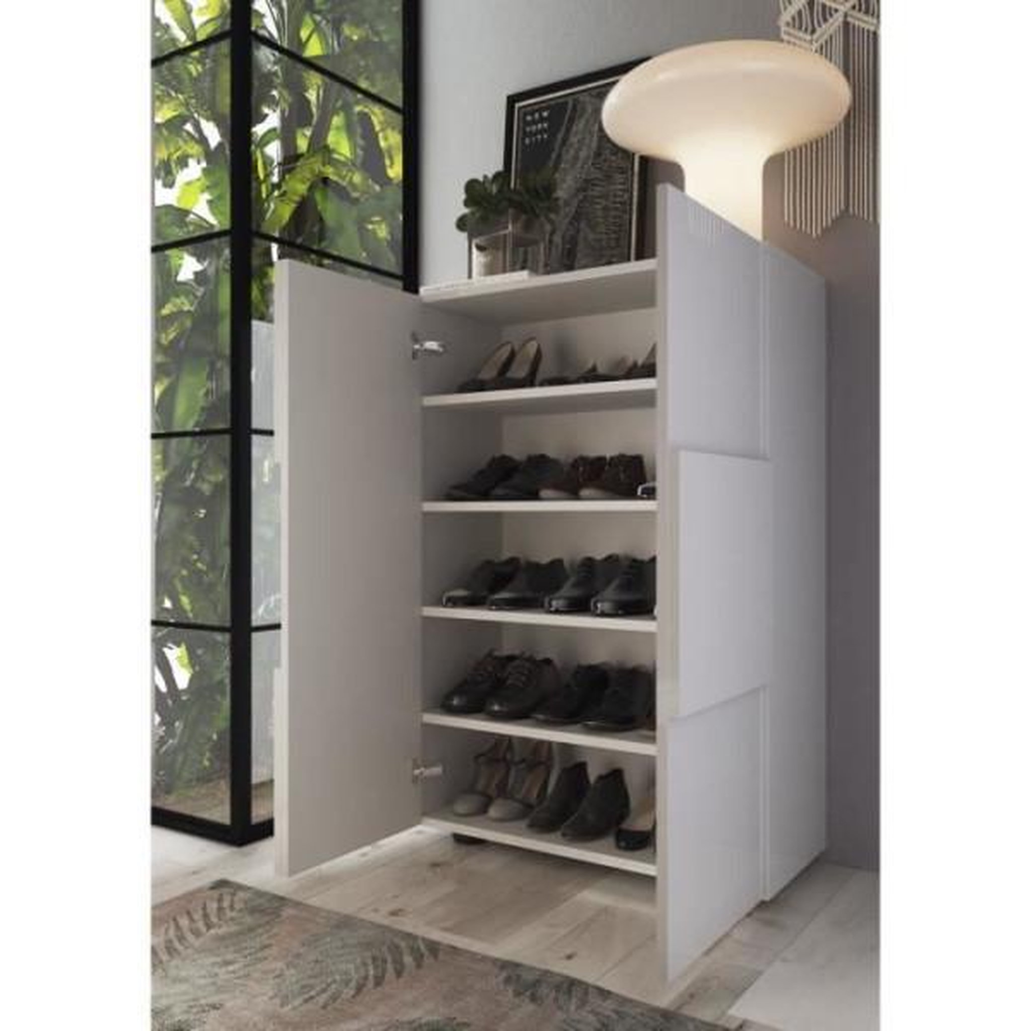 Voir la diapositive 4 : MARKET24 Meuble a chaussures - 15 paires - Blanc laqué - L78 x P33 x H113 cm - MILANO