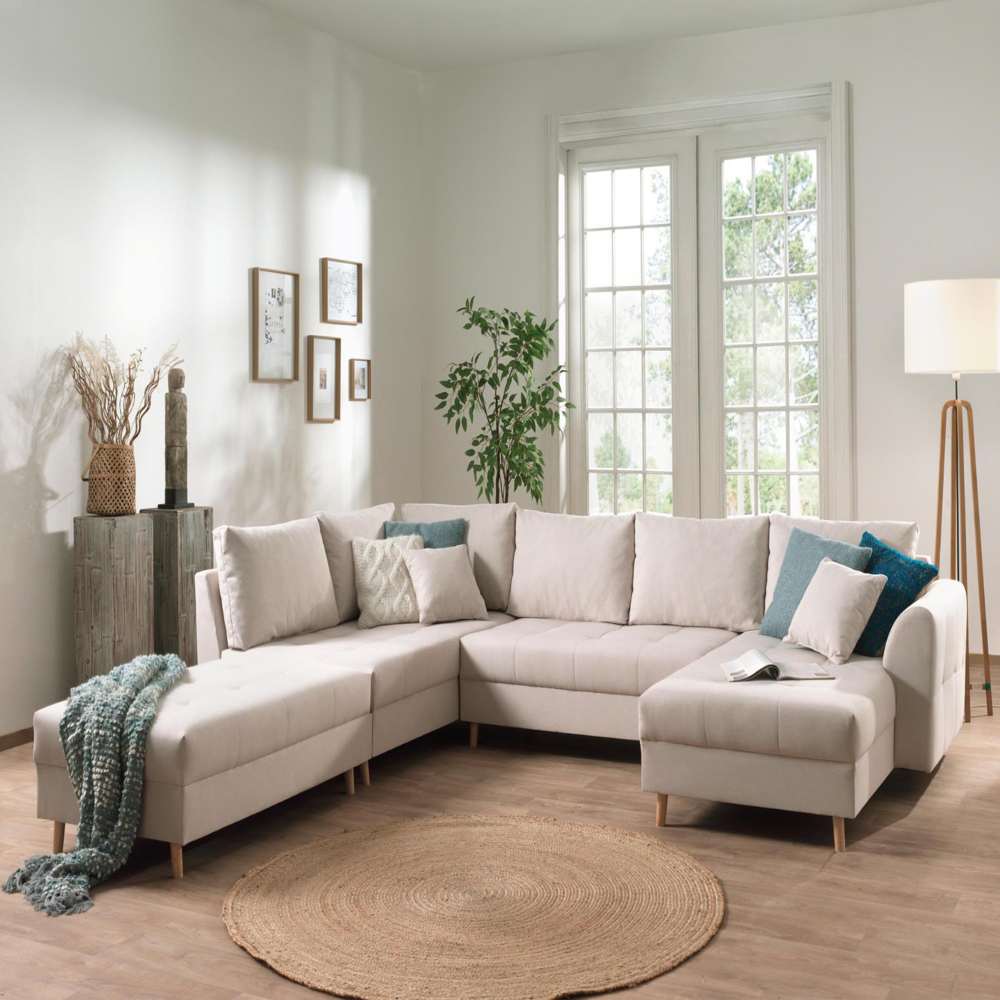 Voir la diapositive 4 : LISA DESIGN Rune - canapé panoramique avec pouf d'appoint - 7 places - style scandinave - gauche