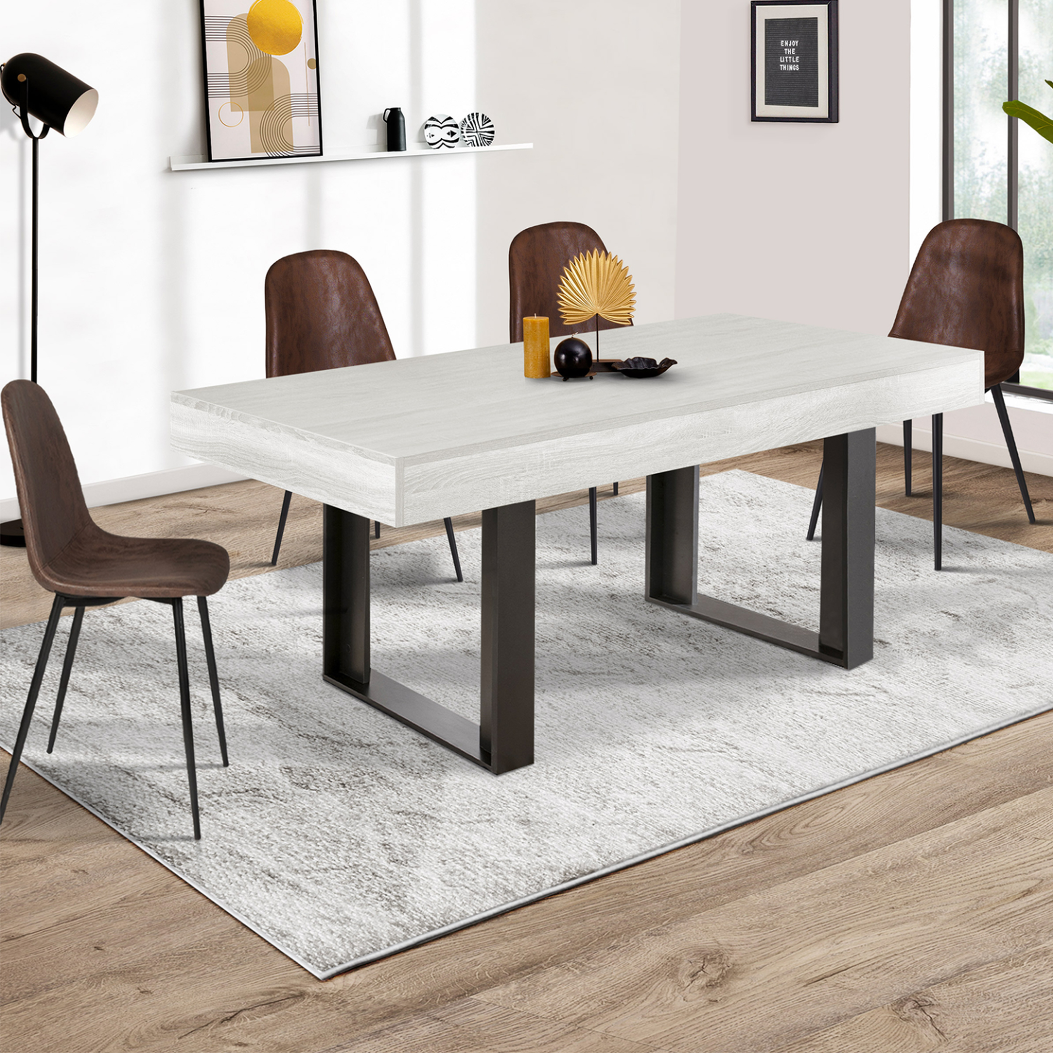 Voir la diapositive 2 : ID MARKET Table à manger rectangle phoenix 6 personnes bois gris 160 cm