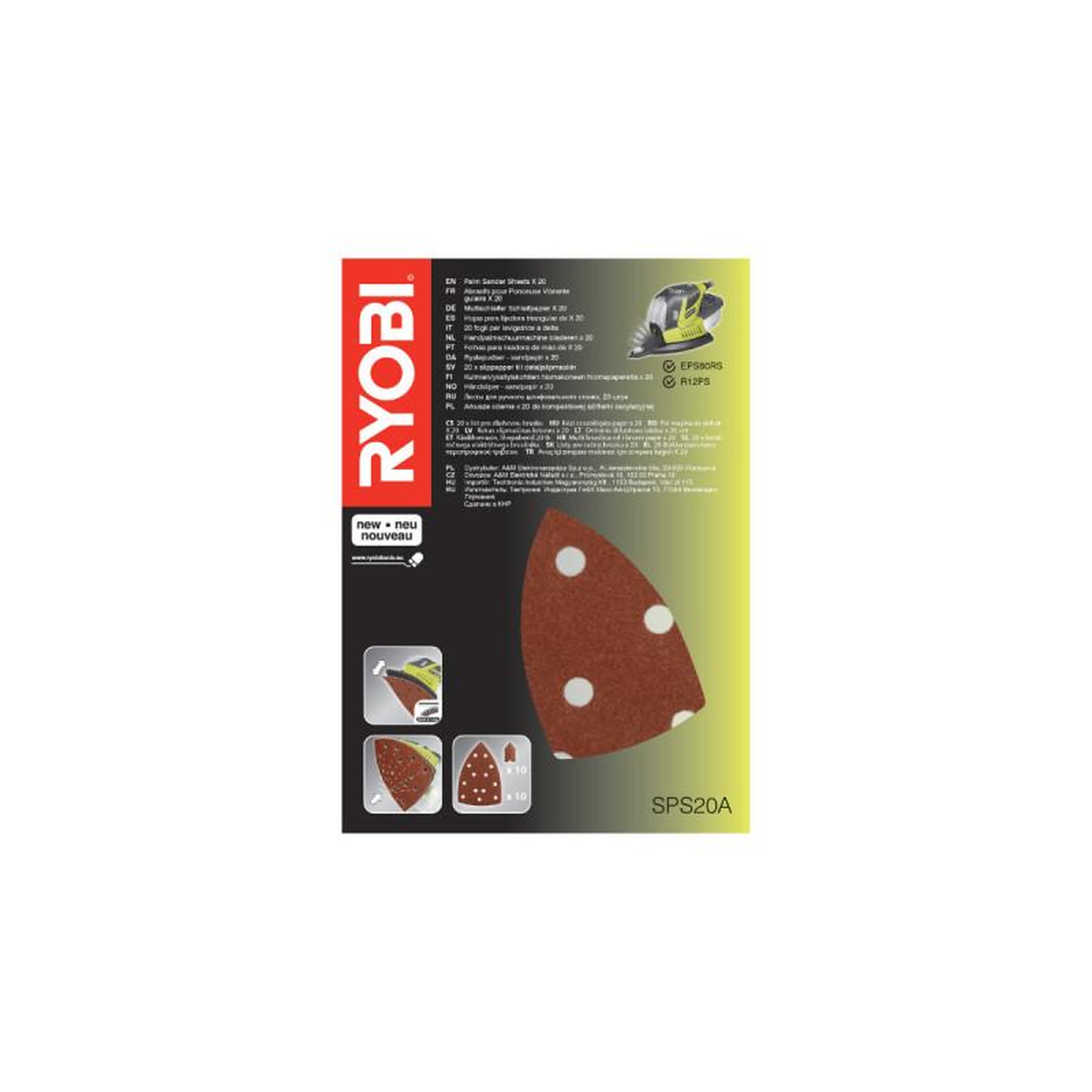 Voir la diapositive 2 : Ryobi Assortiment 20 abrasifs auto-agrippants ryobi 149x99mm pour ponceuses triangulaires sps20a