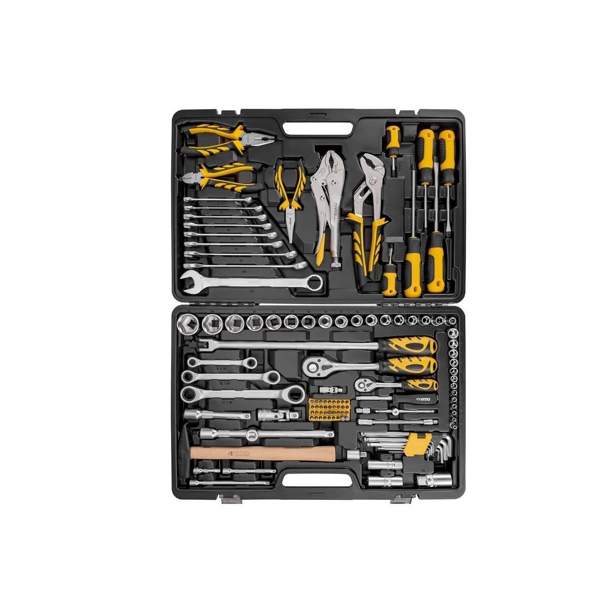 VITO Boite à outils 119 pièces Chrome vanadium - Caisse à outils complète douilles clés tournevis Mallette de bricolage VITO