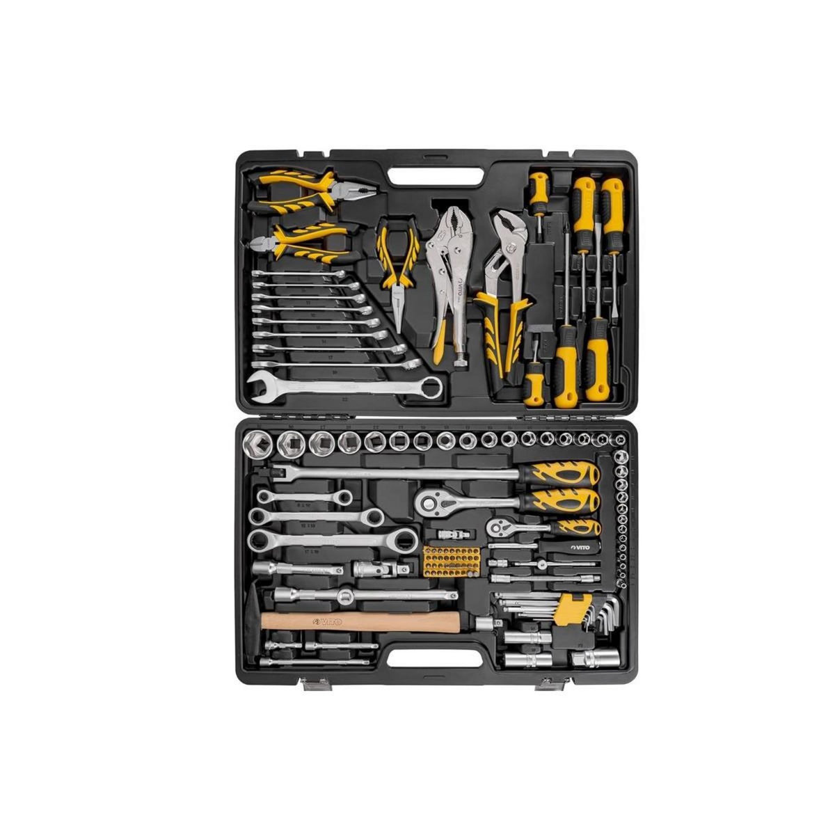 VITO Boite à outils 119 pièces Chrome vanadium - Caisse à outils complète douilles clés tournevis Mallette de bricolage VITO