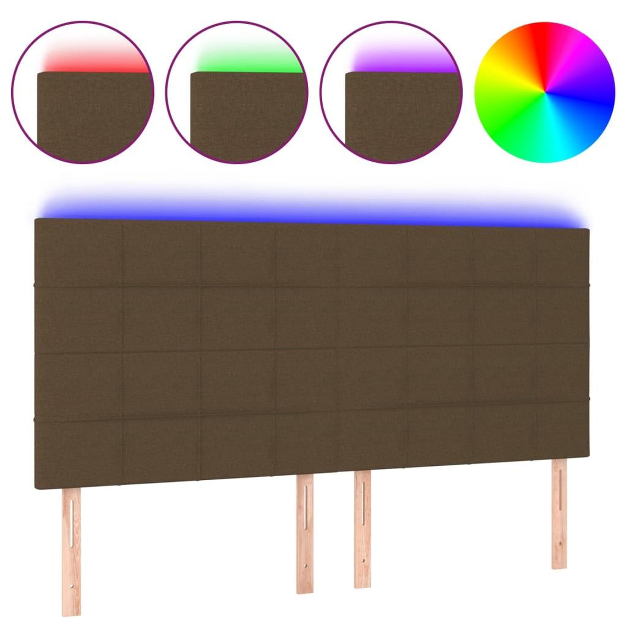 Voir la diapositive 2 : VIDAXL Tete de lit a LED Marron fonce 200x5x118/128 cm Tissu