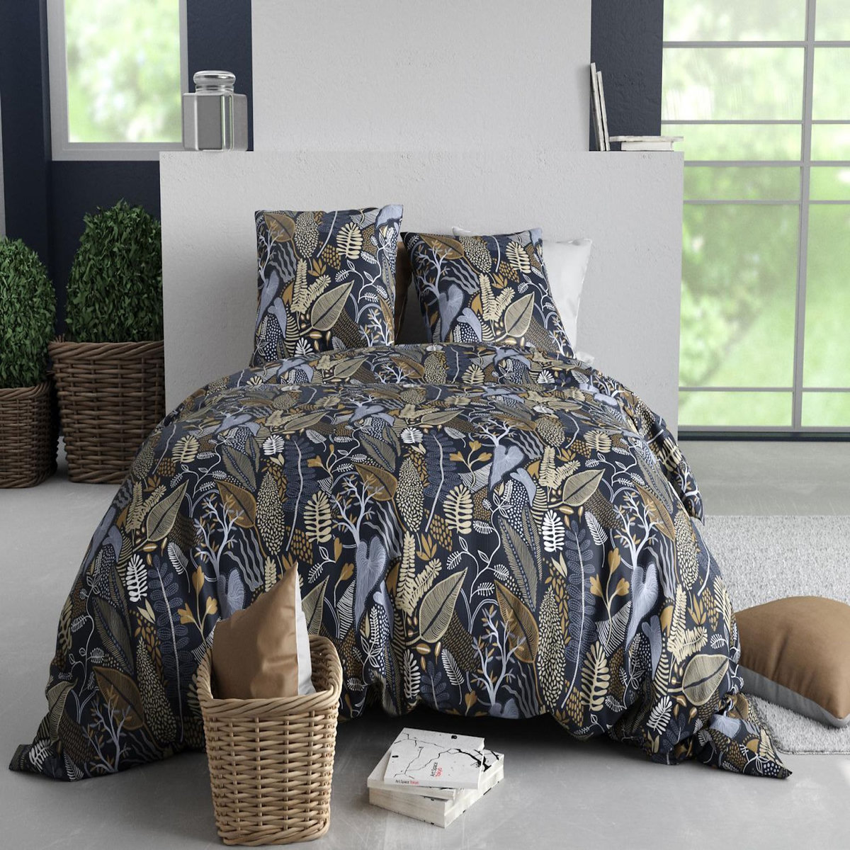 ATELIER DU COTON Parure housse de couette imprimée 100% coton 57fils EMALI