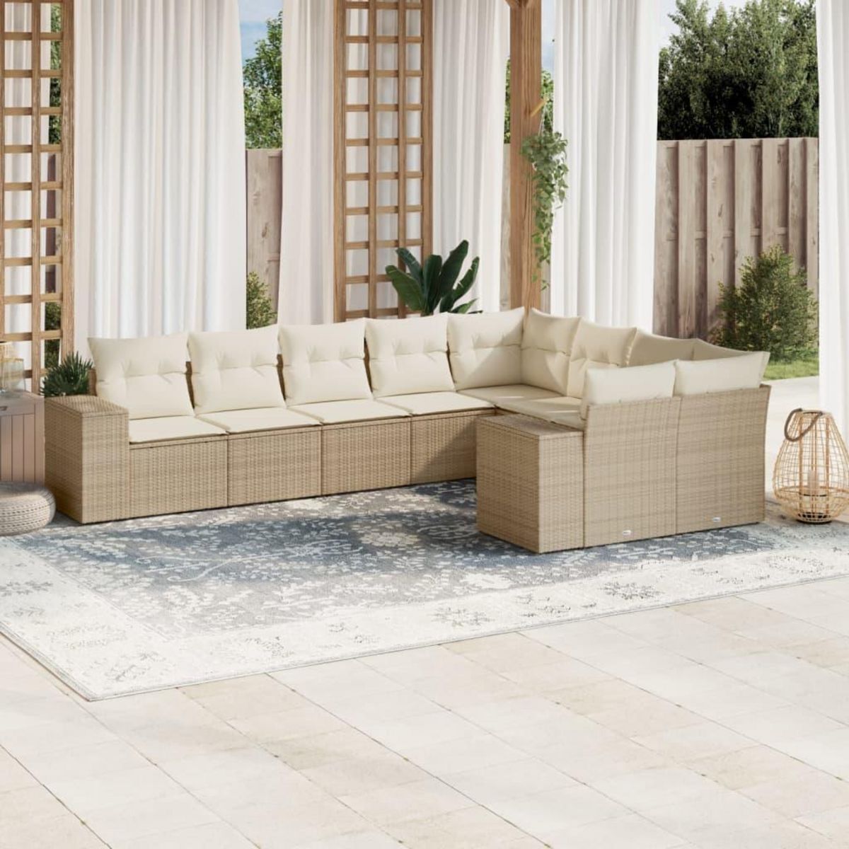 VIDAXL Salon de jardin avec coussins 9 pcs beige resine tressee
