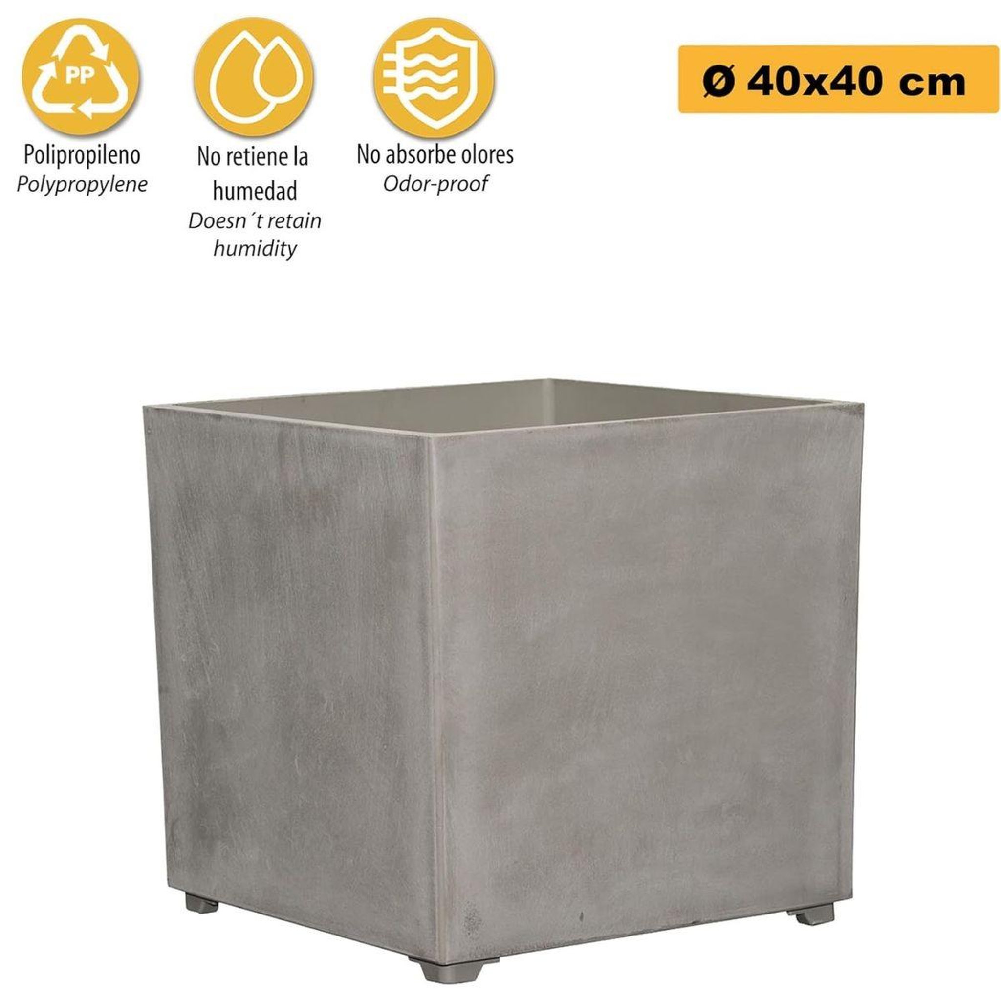 Voir la diapositive 2 : ART PLAST Pot de fleur carré gris 50l 40x40cm - jardinière extérieure balcon terrasse jardin artplast