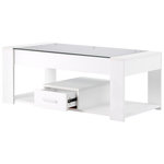 MERAX Table basse rectangulaire blanc avec 1 tiroir - 50x100 cm panneau de particules