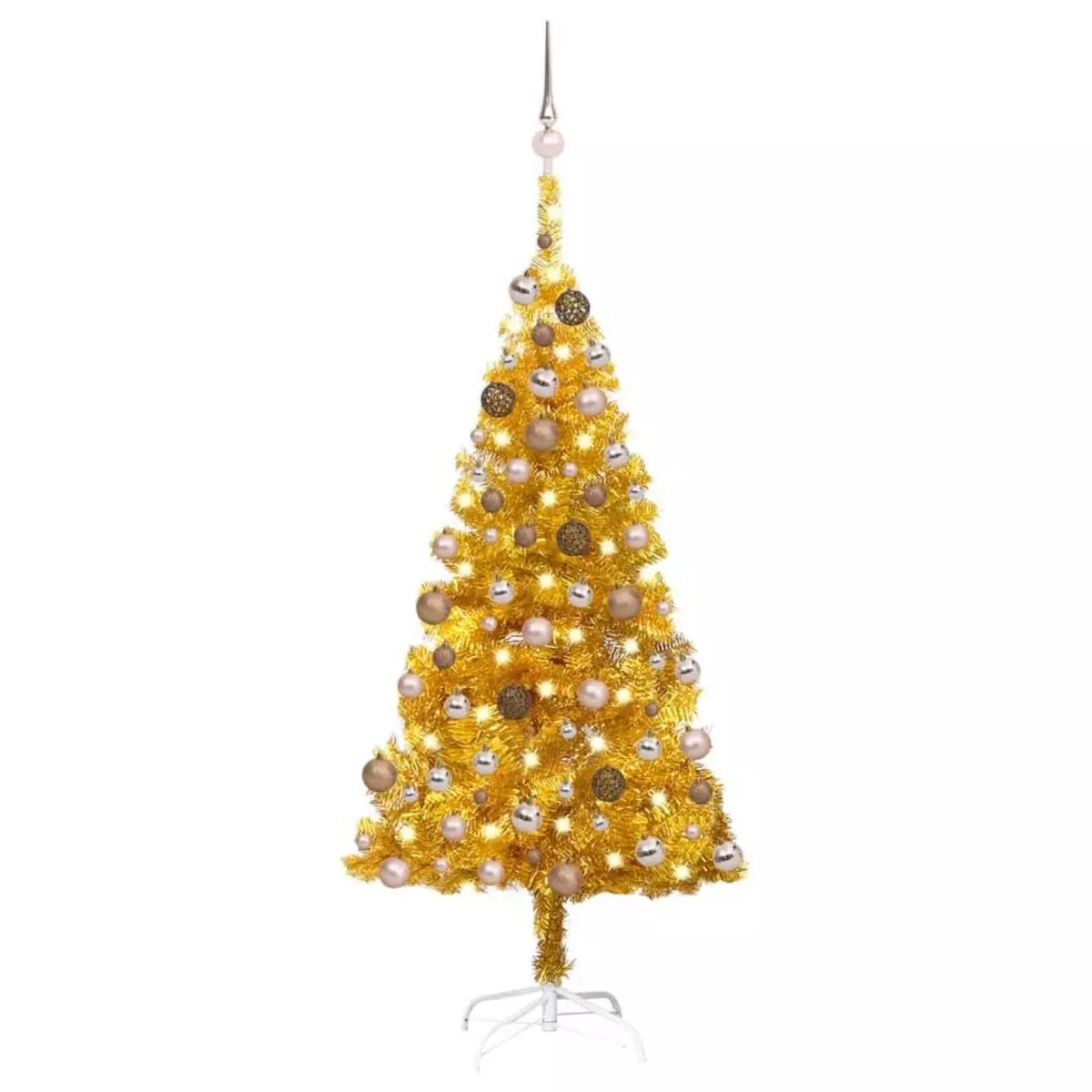 VIDAXL Arbre de Noël artificiel pre-eclaire et boules dore 120 cm PET