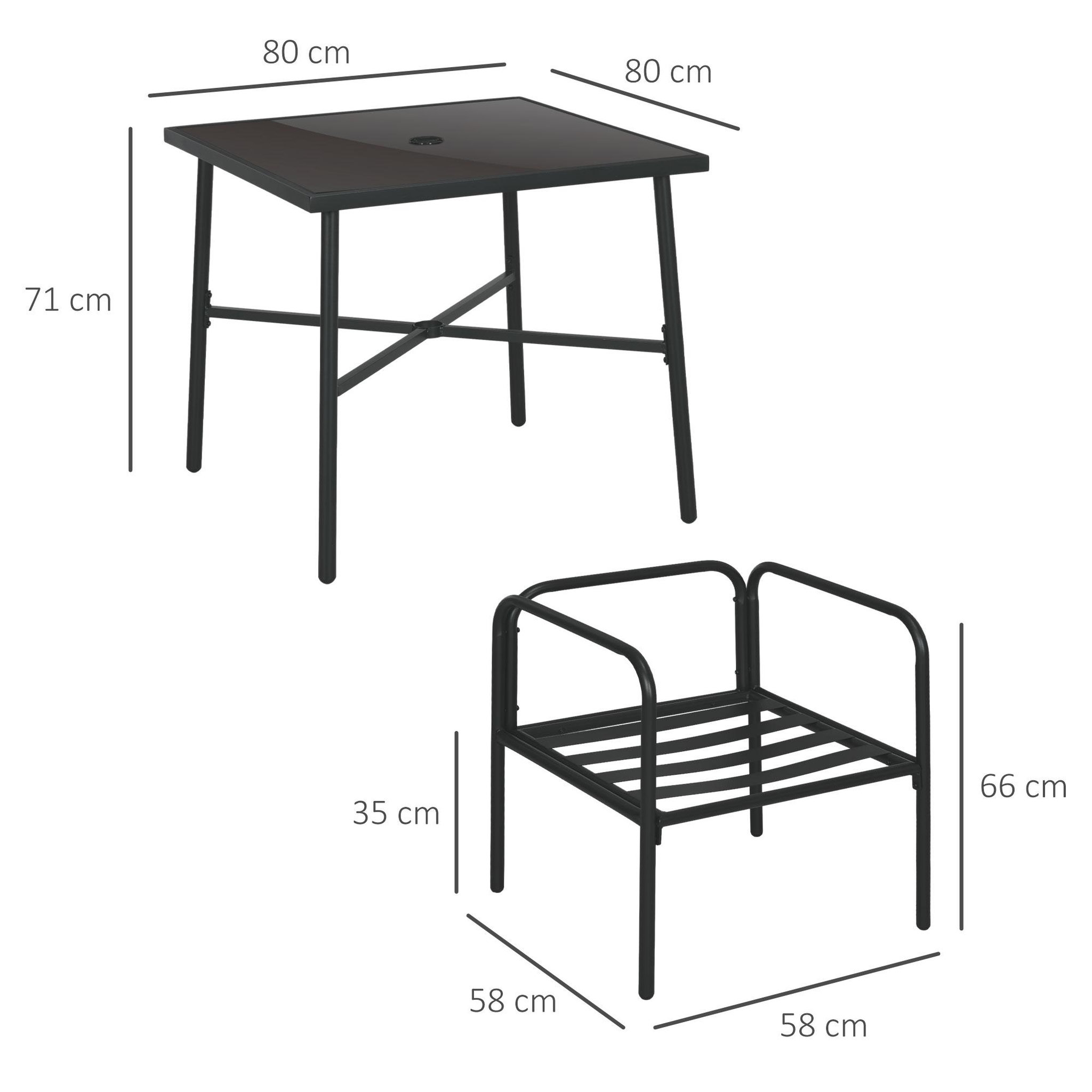 Voir la diapositive 3 : OUTSUNNY Ensemble salon de jardin 4 places 5 pièces - table à manger, 4 chaises, 4 coussins