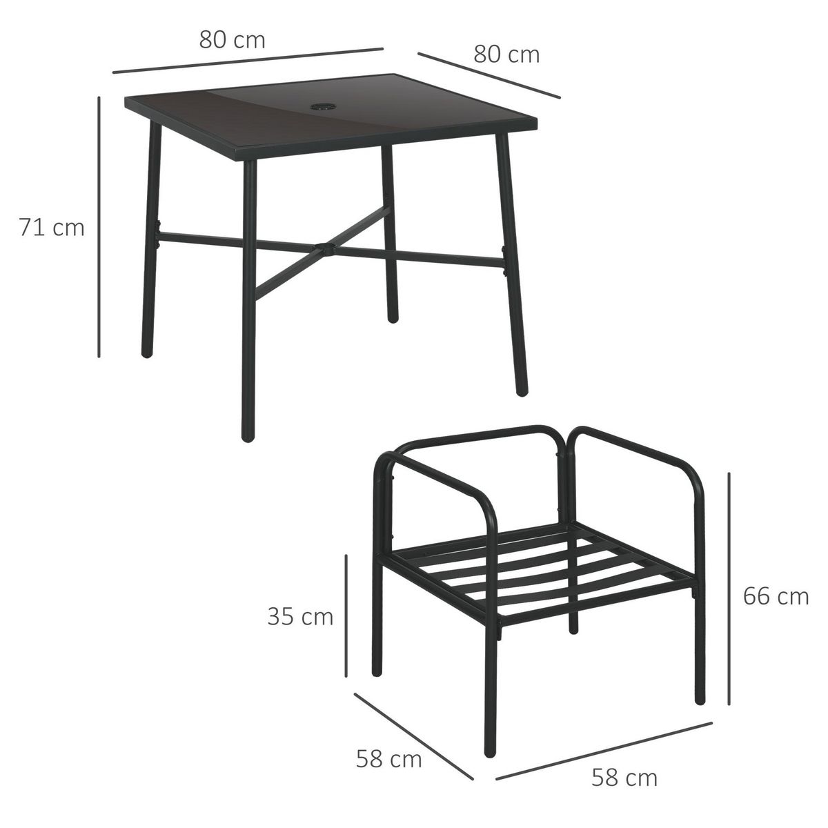 OUTSUNNY Ensemble salon de jardin 4 places 5 pièces - table à manger, 4 chaises, 4 coussins