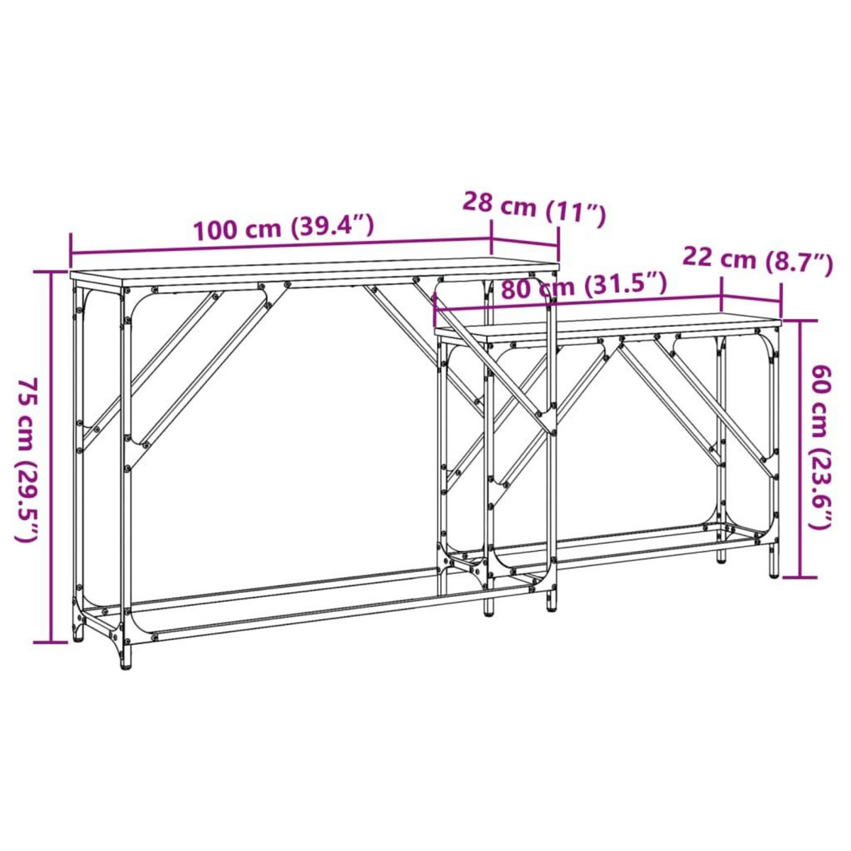 VIDAXL Tables console gigognes 2 pcs noir bois d'ingenierie