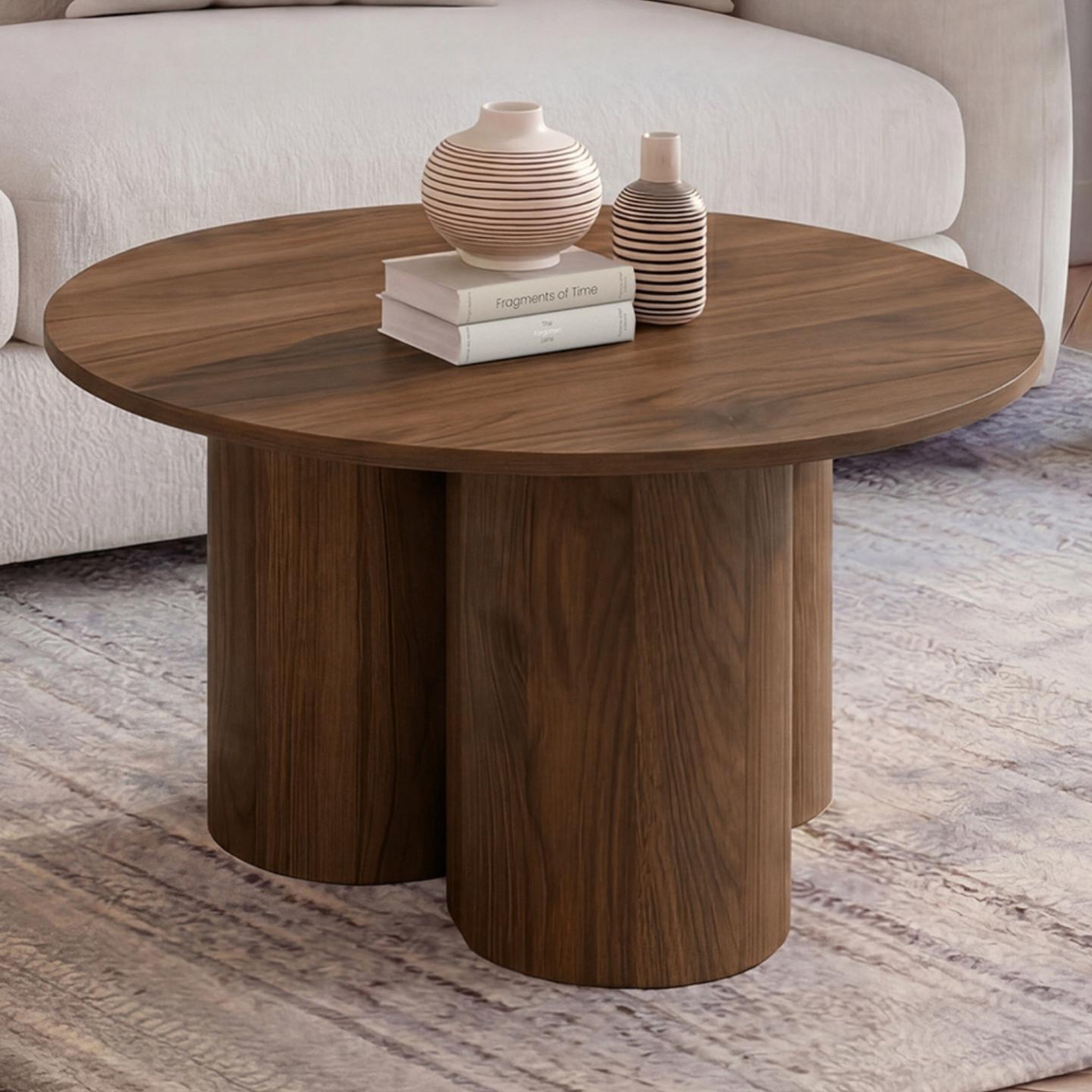 Voir la diapositive 2 : ID MARKET Table basse ronde eloise 70 cm bois effet noyer
