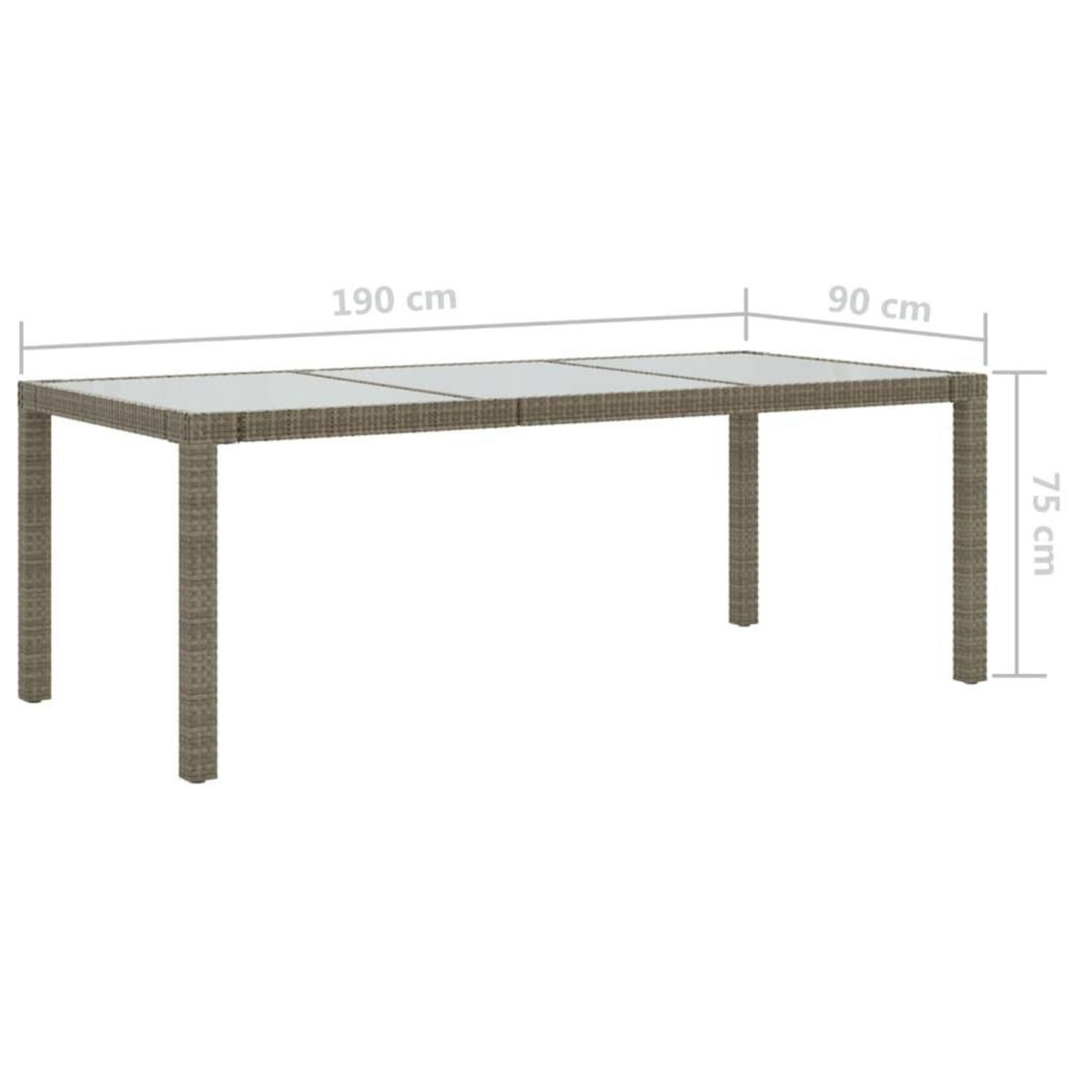VIDAXL Table de jardin Gris 190x90x75 cm Verre trempe/resine tressee