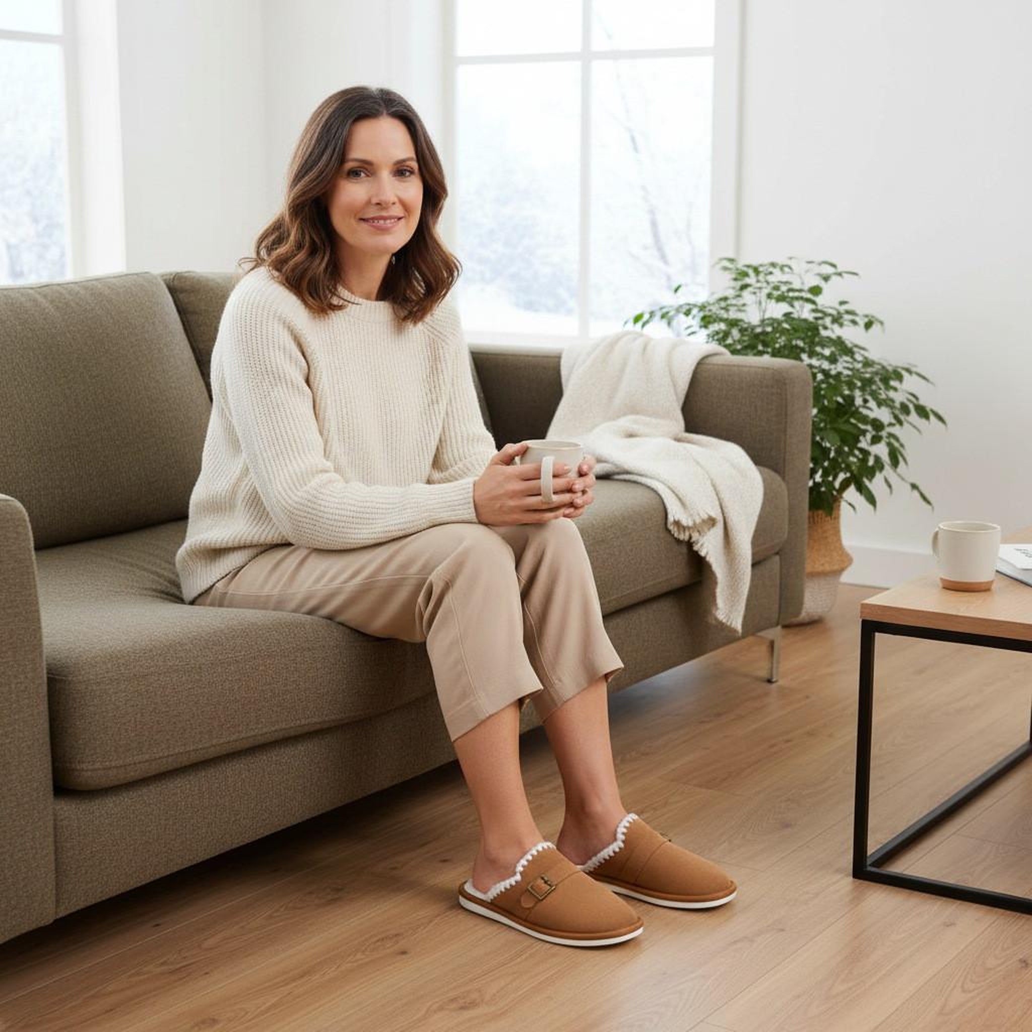 Voir la diapositive 5 : OZABI OZABI Mules Femme, Aspect Daim, Broderie Scandinave, Doublure Fourrure