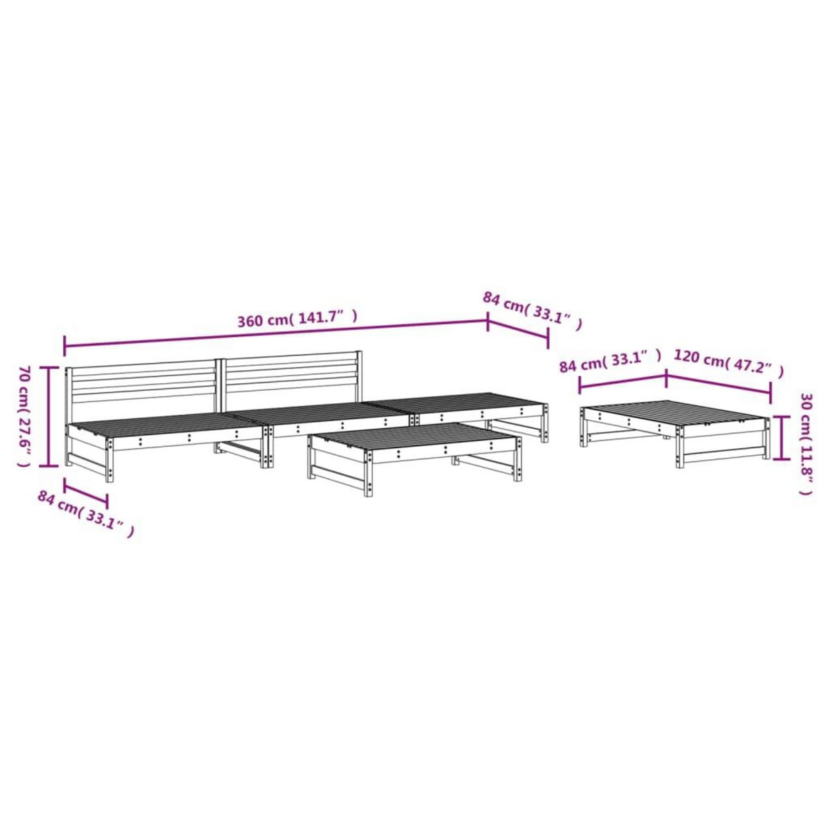 VIDAXL Salon de jardin 5 pcs bois massif de pin