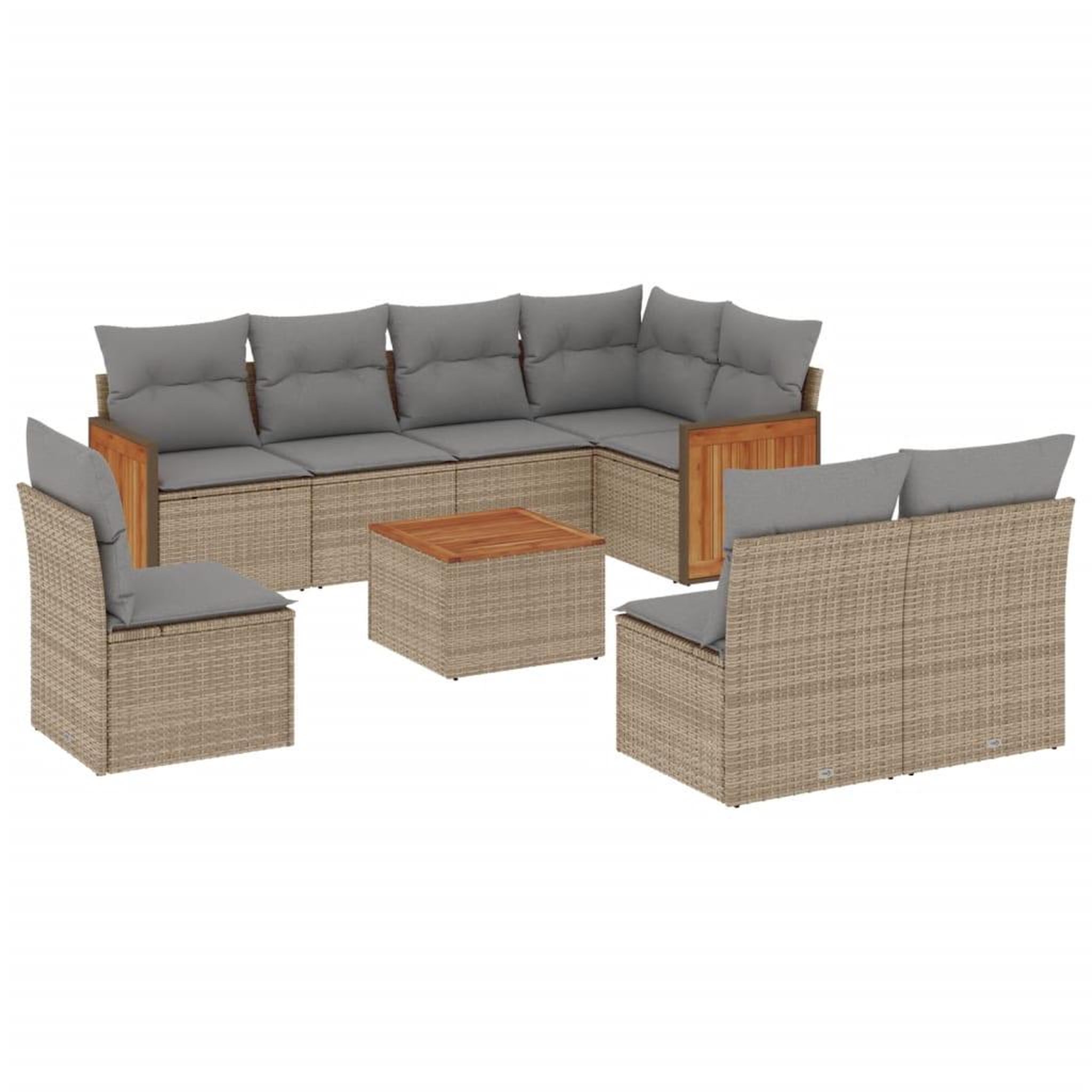 Voir la diapositive 2 : VIDAXL Salon de jardin avec coussins 9 pcs beige resine tressee