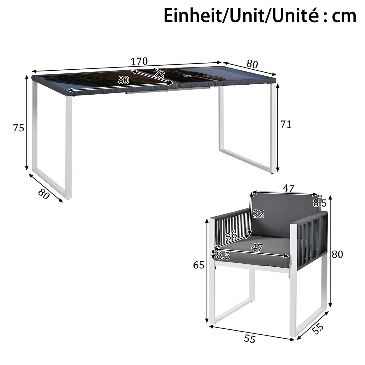 MERAX Salon de jardin 6 places en corde tressée avec table et fauteuils