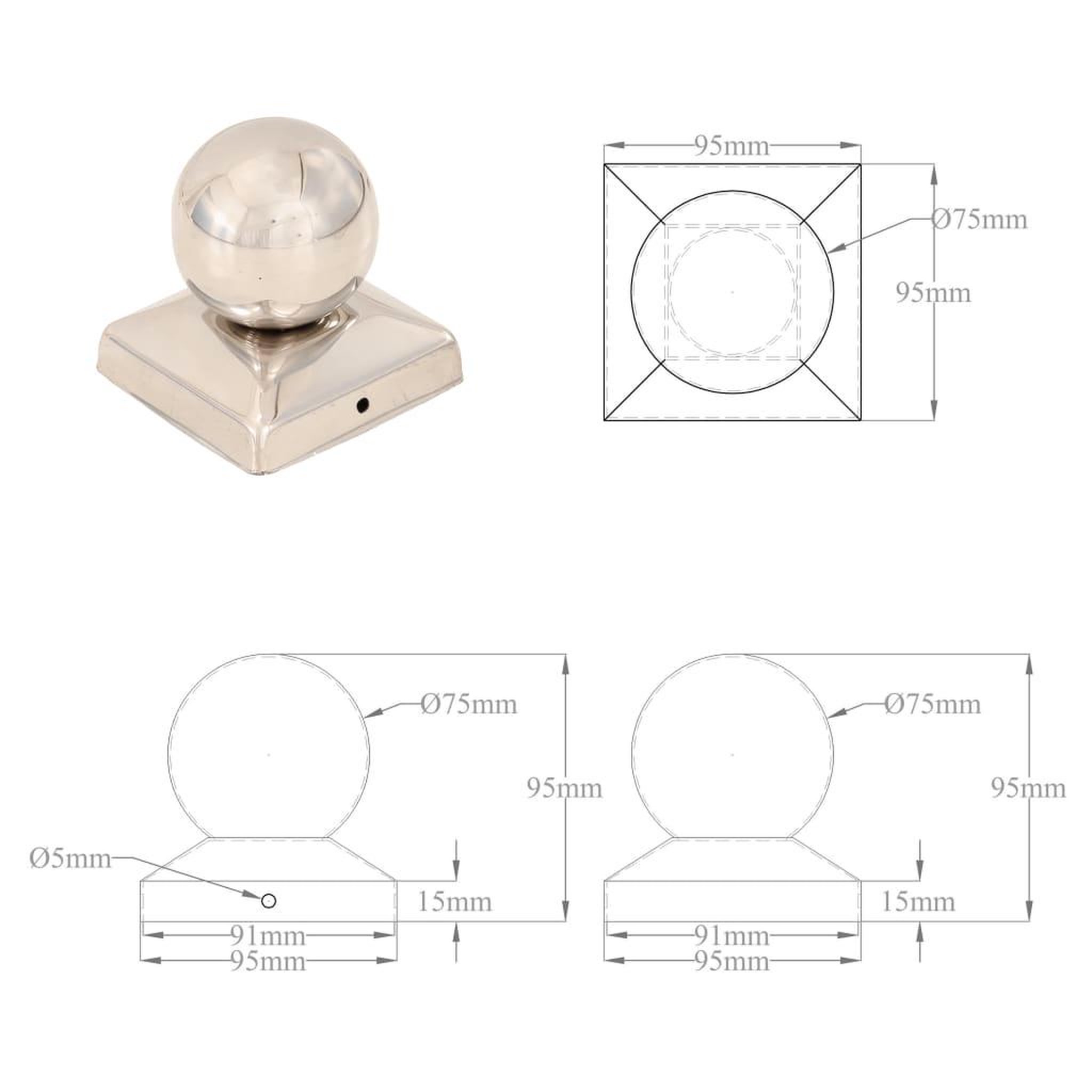 Voir la diapositive 6 : VIDAXL Bouchons de poteau 6 pcs Globe final Acier inoxydable 91x91 mm