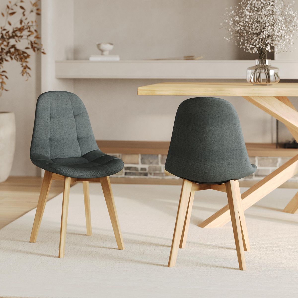 Rendez vous déco Lot de 2 chaises gris foncé et pieds en bois de hêtre - Yolo