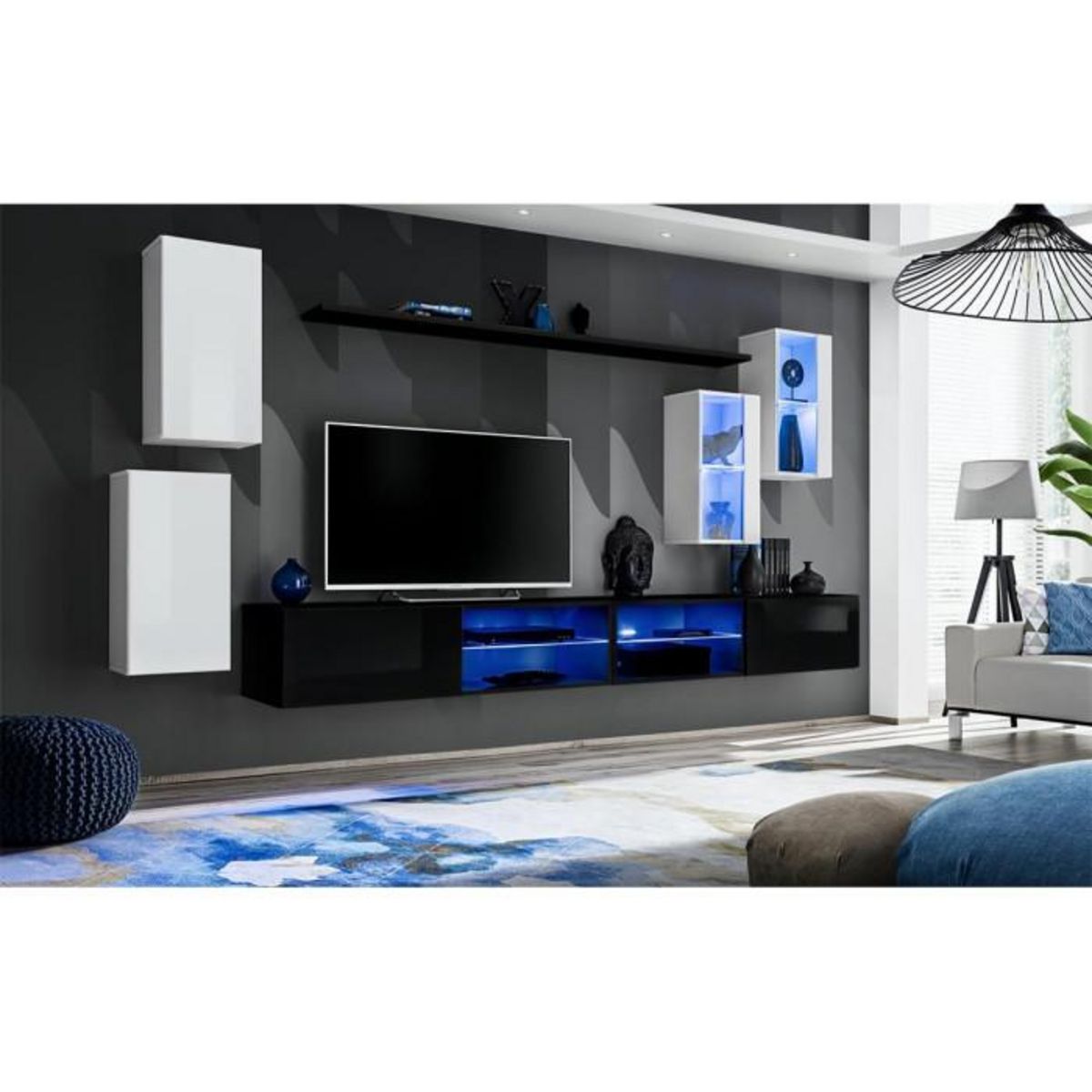 Paris Prix Ensemble Meuble TV Design  Switch XXV  280cm Blanc & Noir