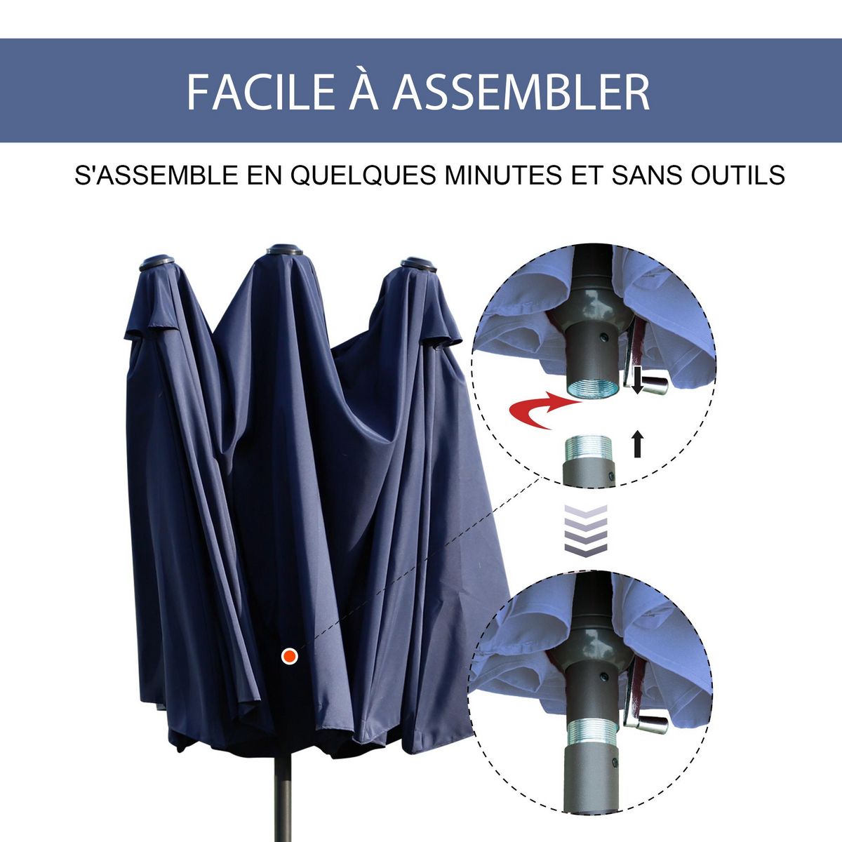 OUTSUNNY Parasol de jardin XXL parasol grande taille 4,6L x 2,7l x 2,4H m ouverture fermeture manivelle acier polyester haute densité bleu
