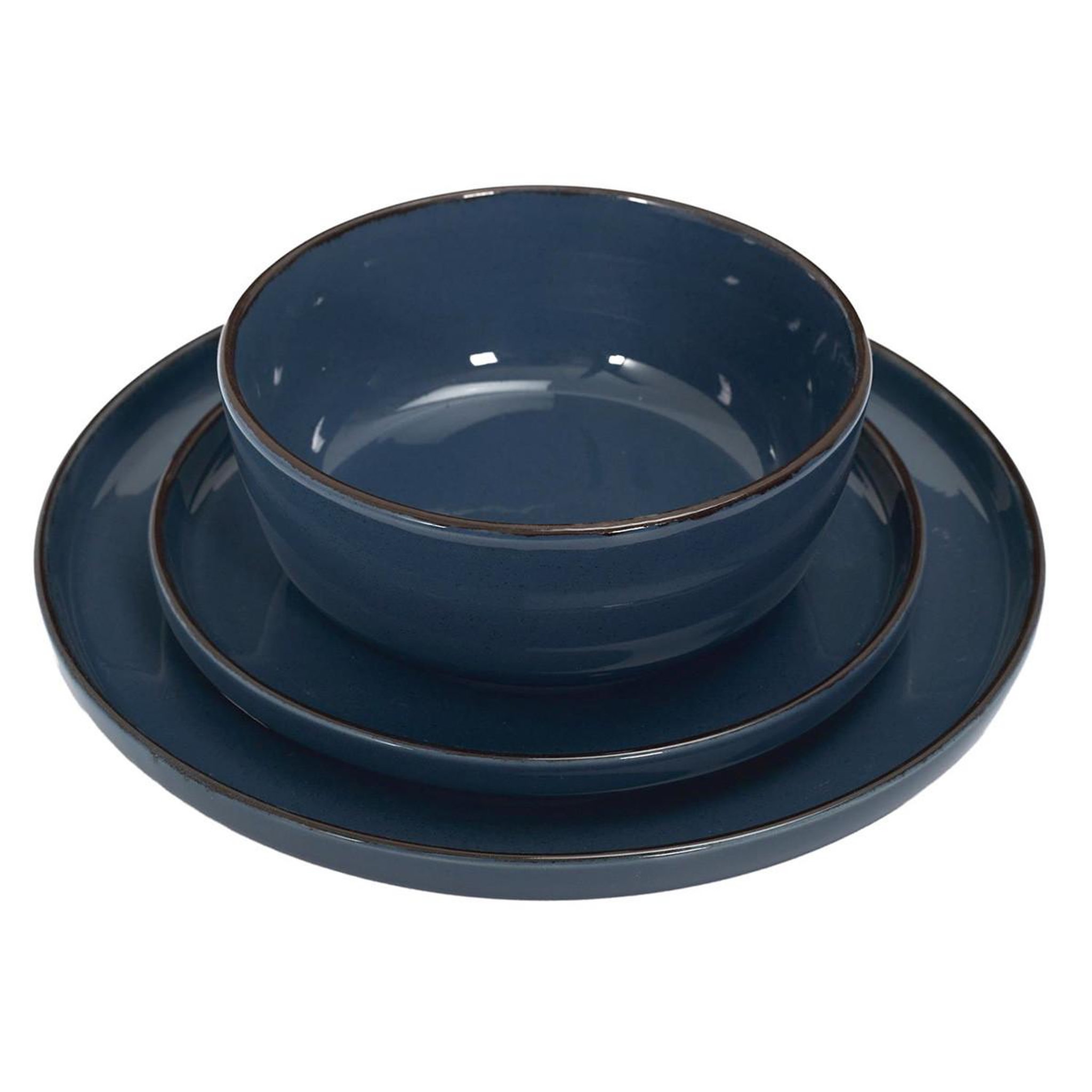 The Home Deco Factory Service de table 12 pièces  grès du temps  27cm bleu