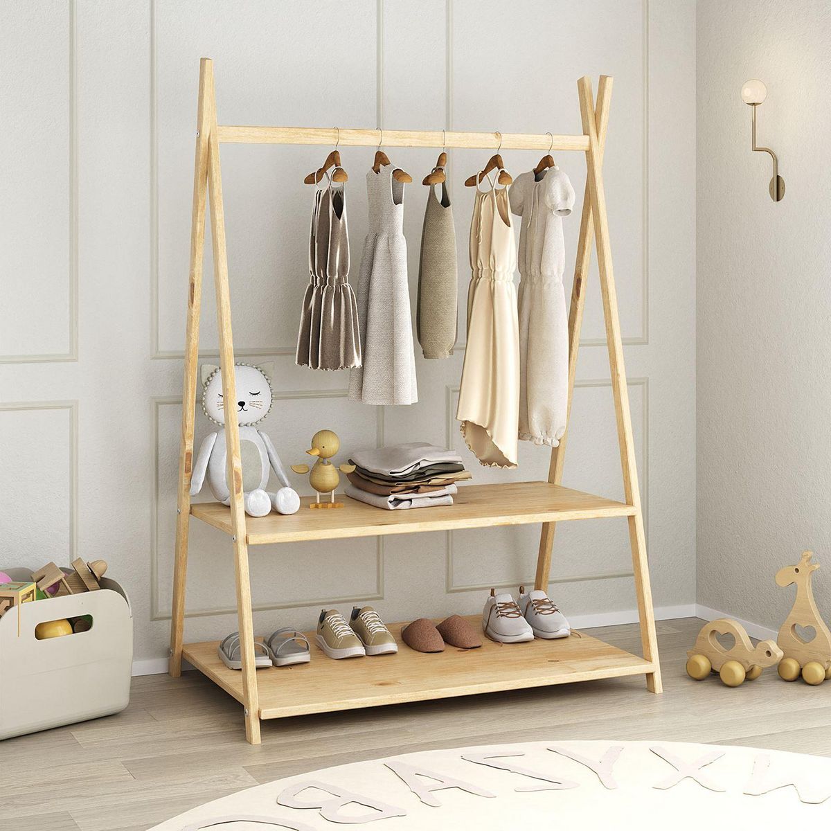 IDIMEX Penderie enfant DANILO avec étagères, en pin massif