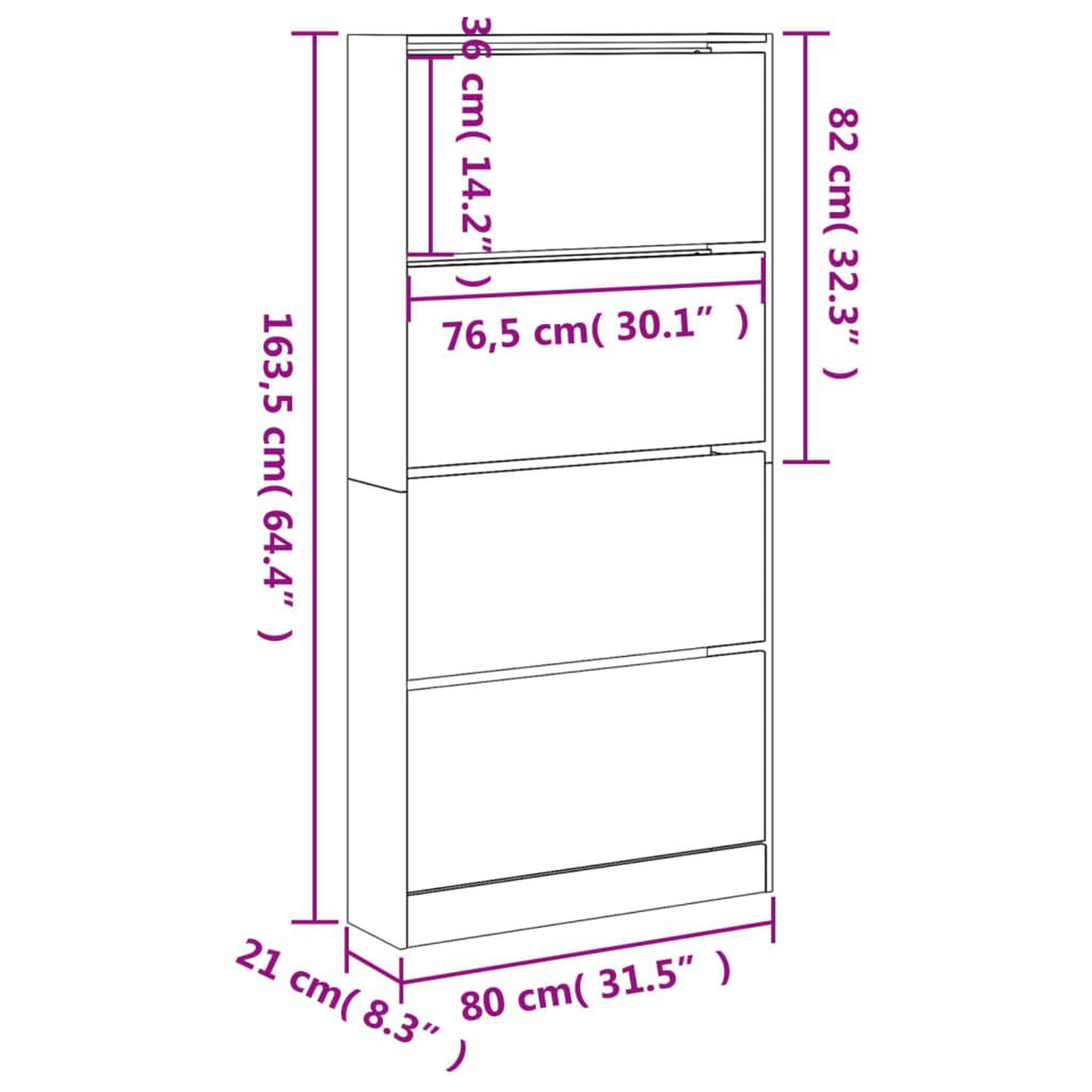 Voir la diapositive 6 : VIDAXL Armoire a chaussures 4 tiroirs rabattables sonoma gris