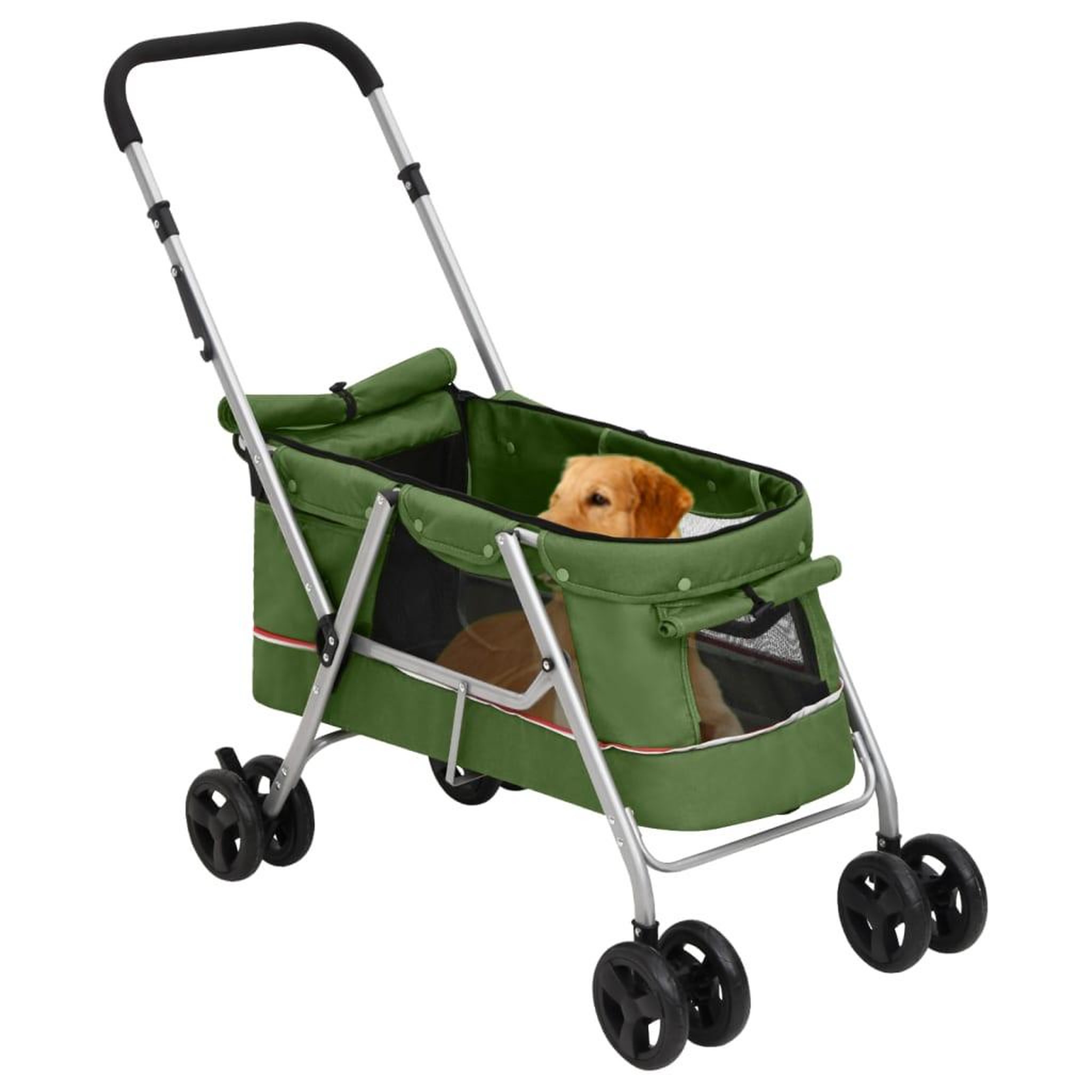 Voir la diapositive 2 : VIDAXL Poussette pour chien pliante Vert 100x49x96 cm Tissu de lin