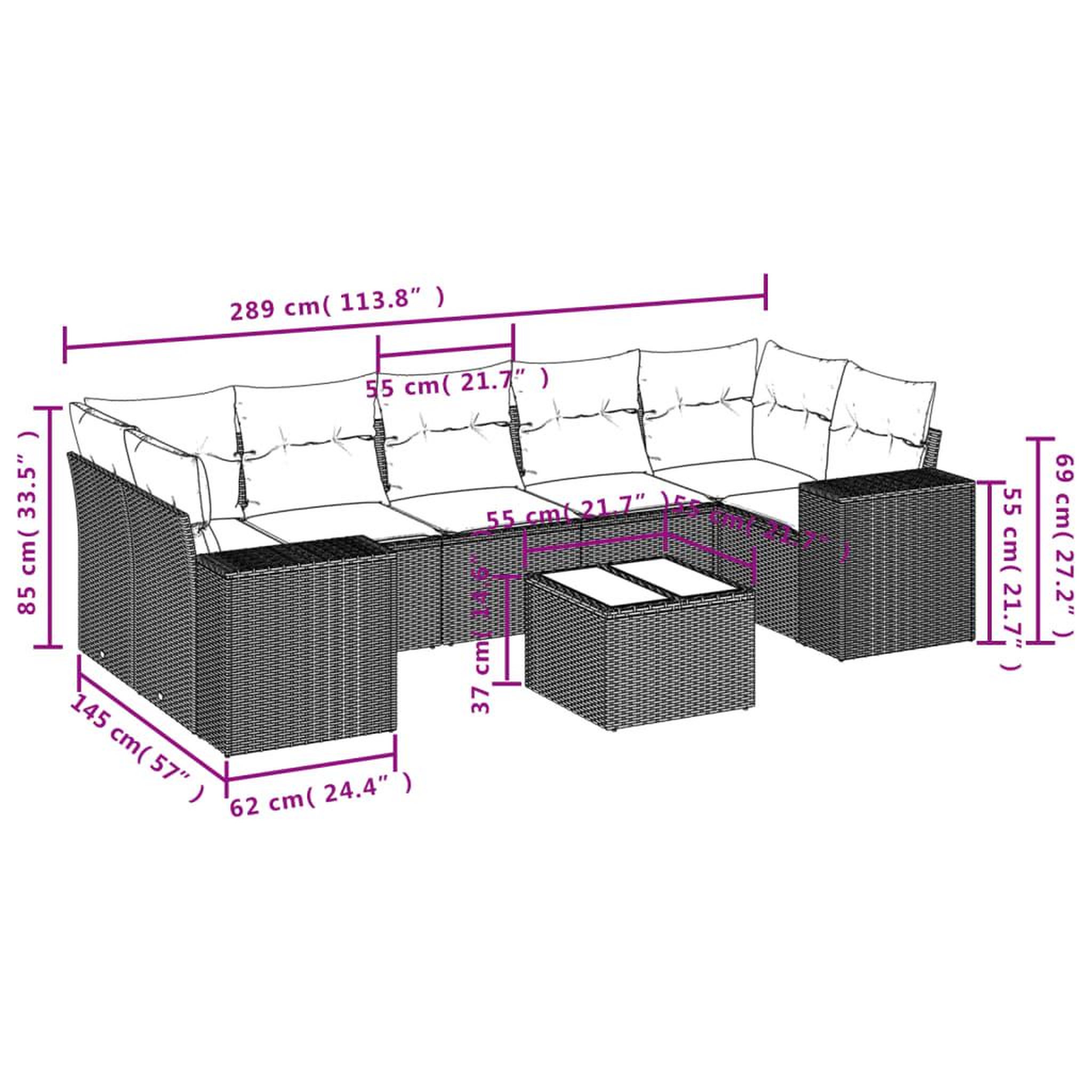 Voir la diapositive 3 : VIDAXL Salon de jardin 8 pcs avec coussins noir resine tressee