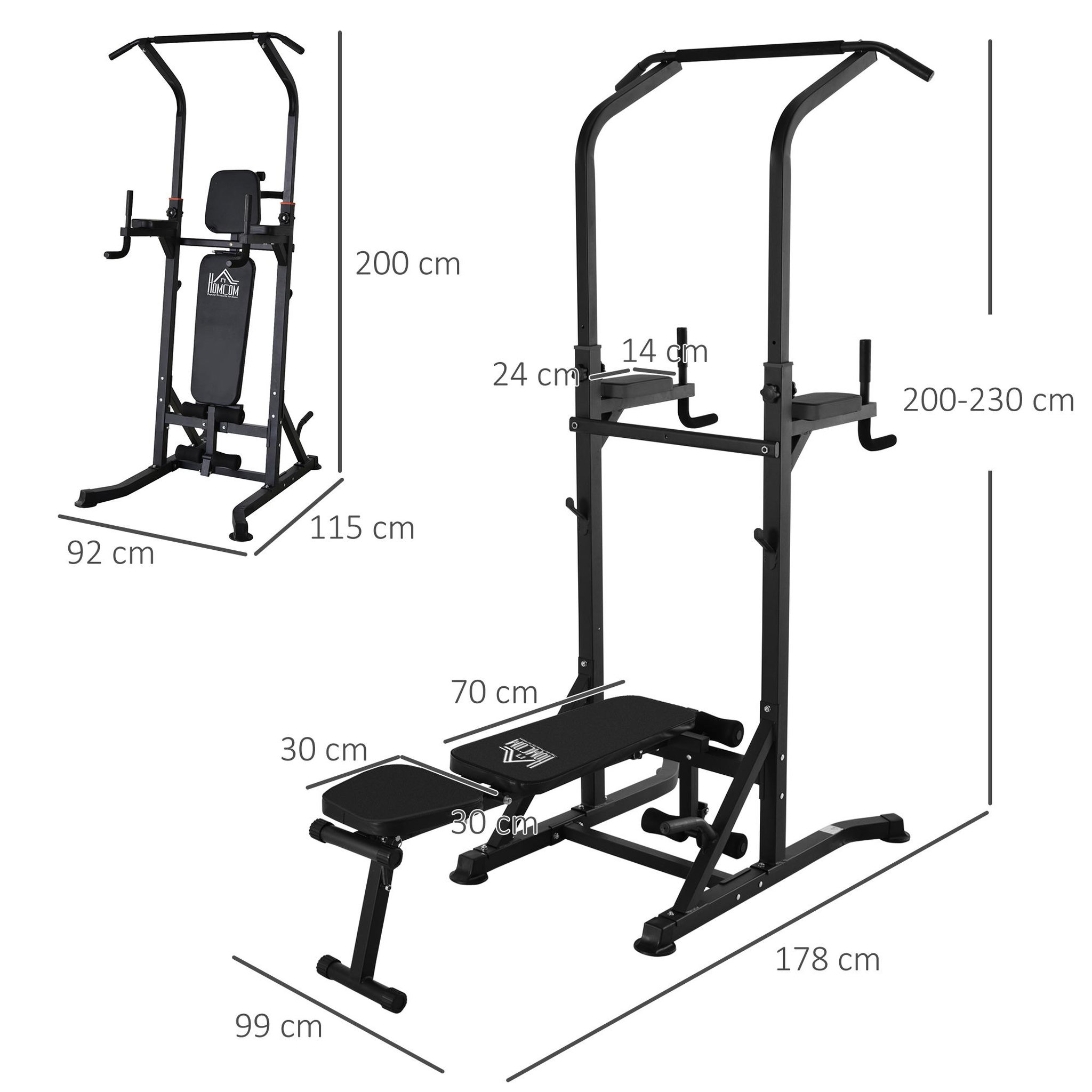 Voir la diapositive 3 : HOMCOM Station de musculation Fitness entrainement complet - barre de traction, à dips, banc de musculation pliable, poignées push-up  - acier noir