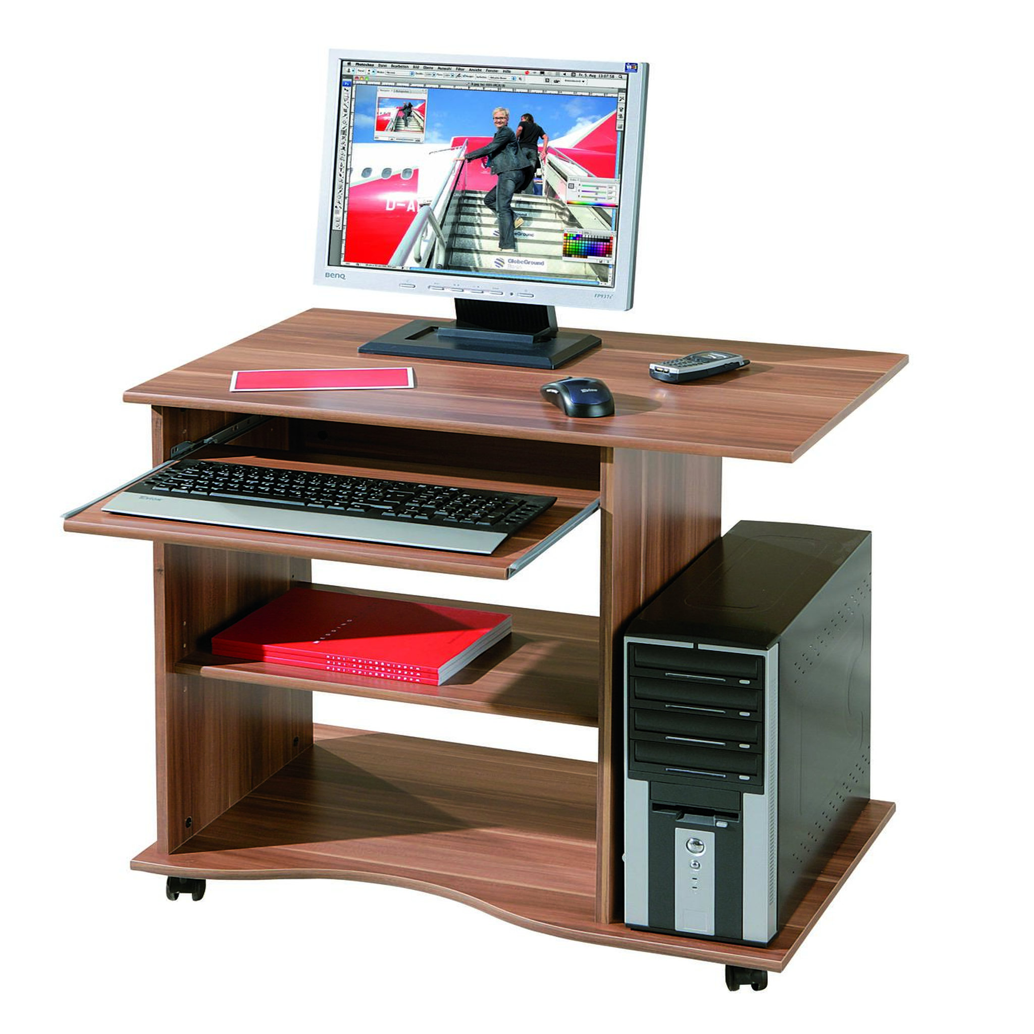 Voir la diapositive 2 : Bureau droit informatique avec tablette coulissante et roulettes L80cm  ADRIEN