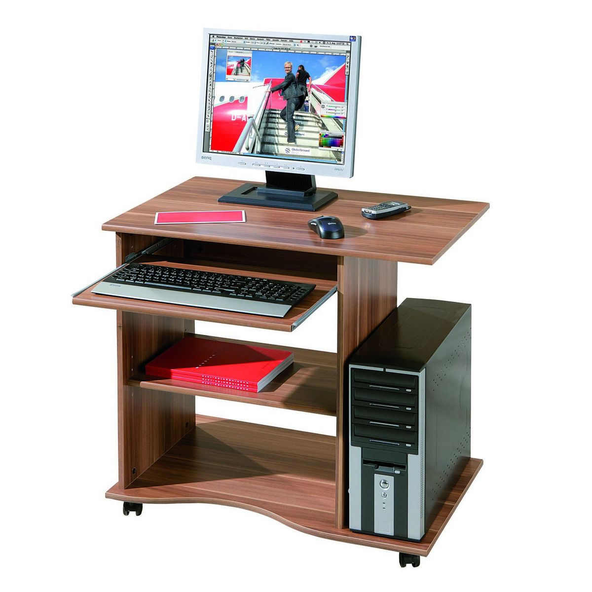 Bureau droit informatique avec tablette coulissante et roulettes L80cm  ADRIEN