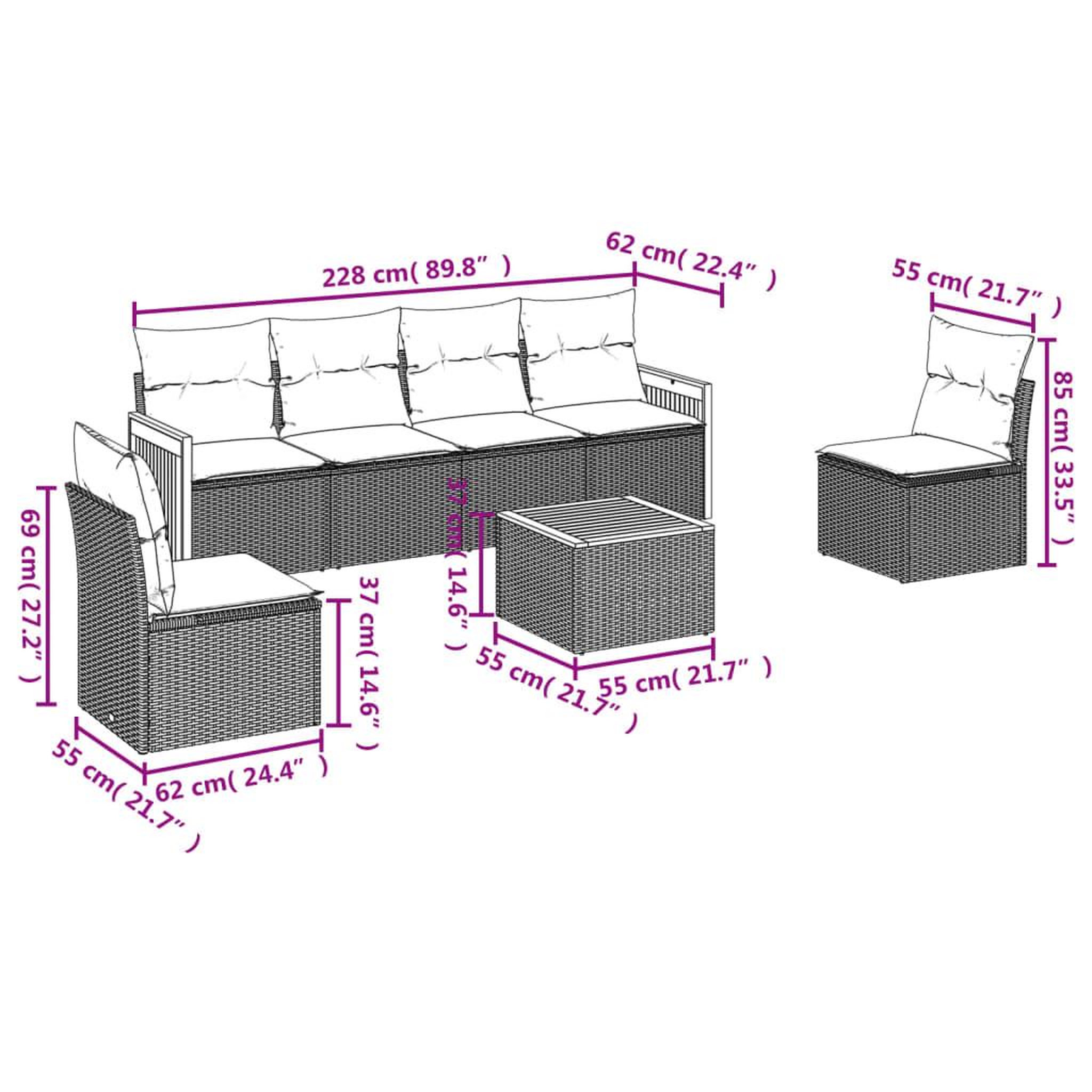 Voir la diapositive 6 : VIDAXL Salon de jardin avec coussins 7 pcs beige resine tressee