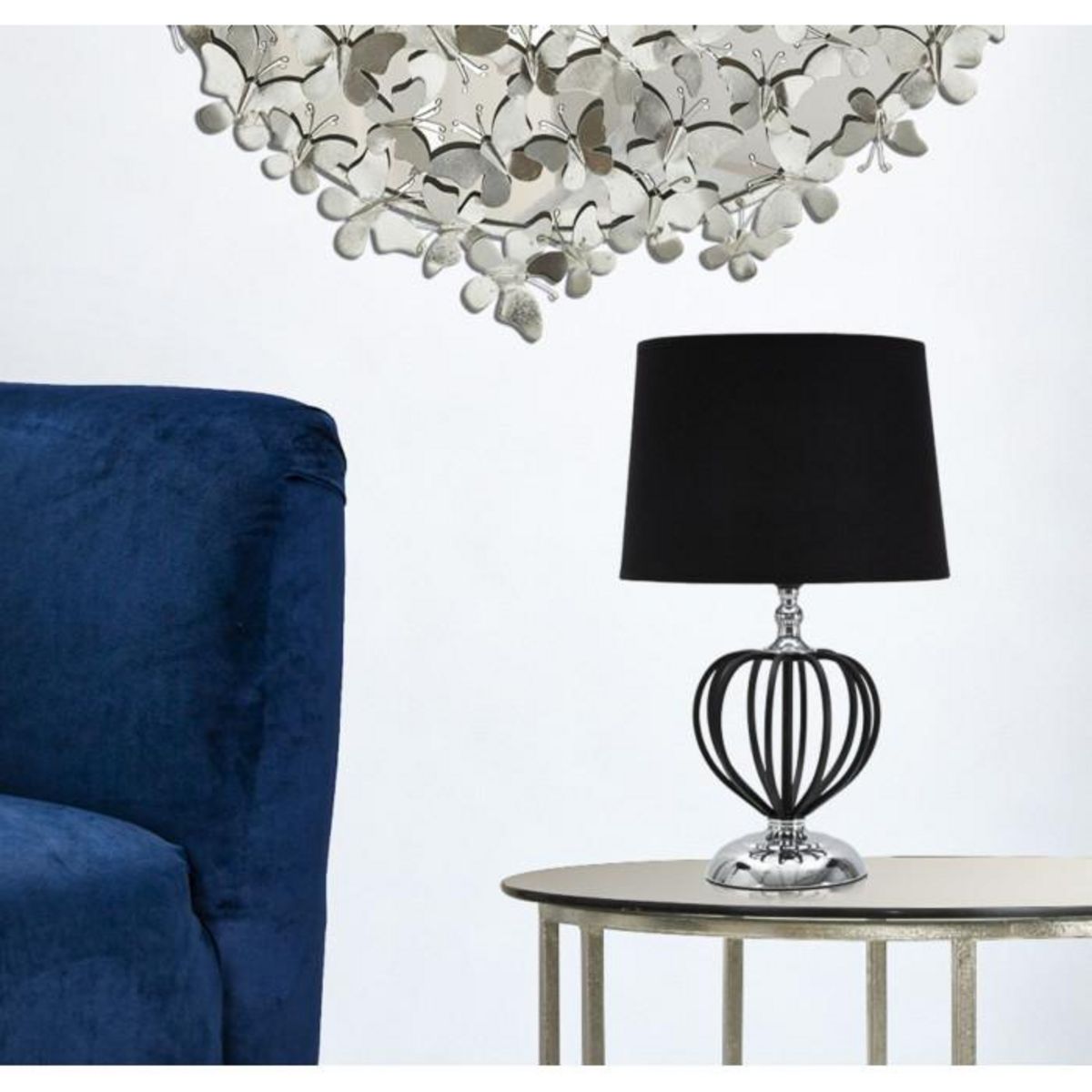 Paris Prix Lampe à Poser en Métal  Darky  44cm Noir & Argent