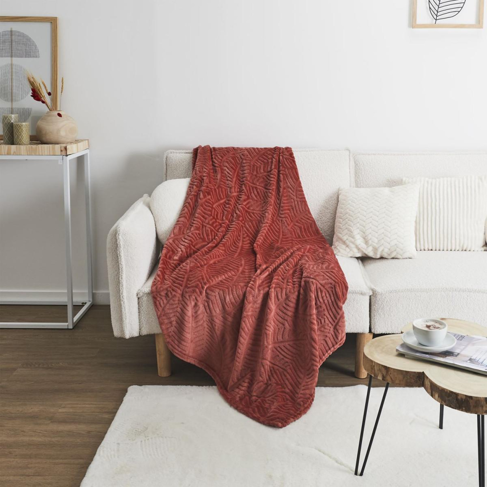 Voir la diapositive 2 : The Home Deco Factory Plaid flanelle embosse  roméo  150x200cm terracotta