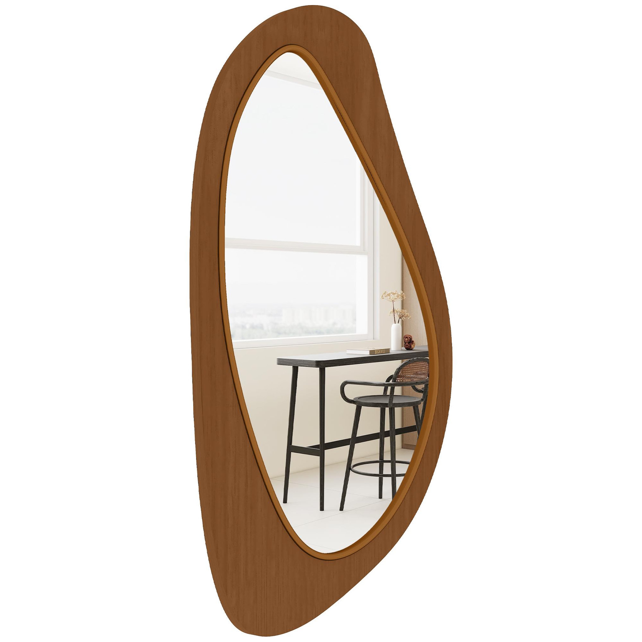 Voir la diapositive 5 : HOMCOM Miroir mural organique cadre bois naturel 45 x 91 cm