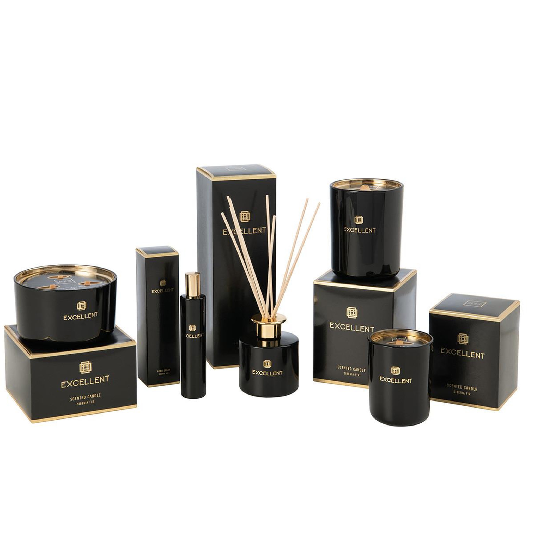 Voir la diapositive 2 : J-LINE Bougie parfumée  excellent  14cm siberia fir noir
