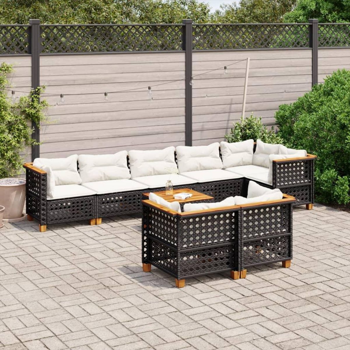 VIDAXL Salon de jardin 9 pcs avec coussins noir resine tressee