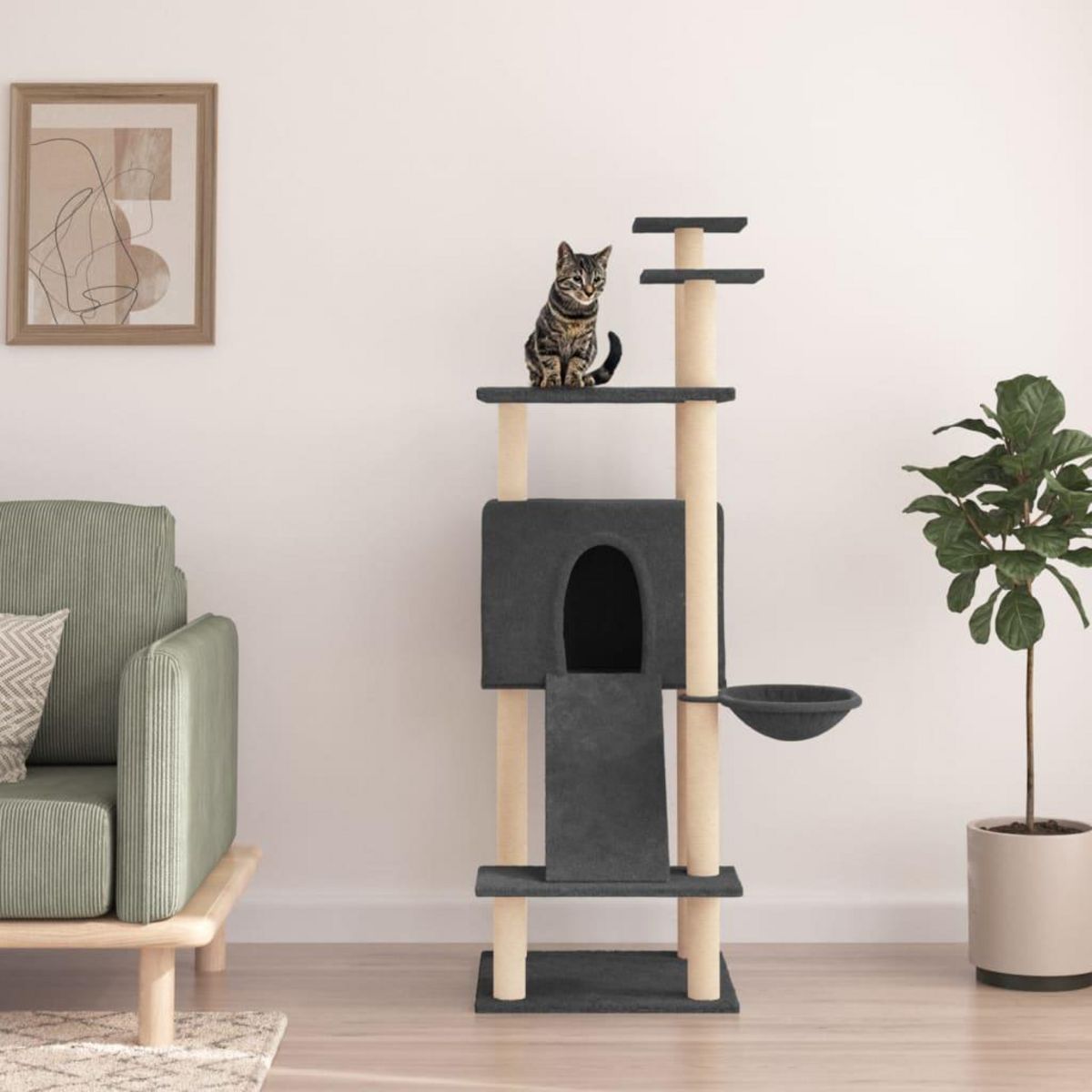 VIDAXL Arbre a chat avec griffoirs en sisal Gris fonce 153 cm