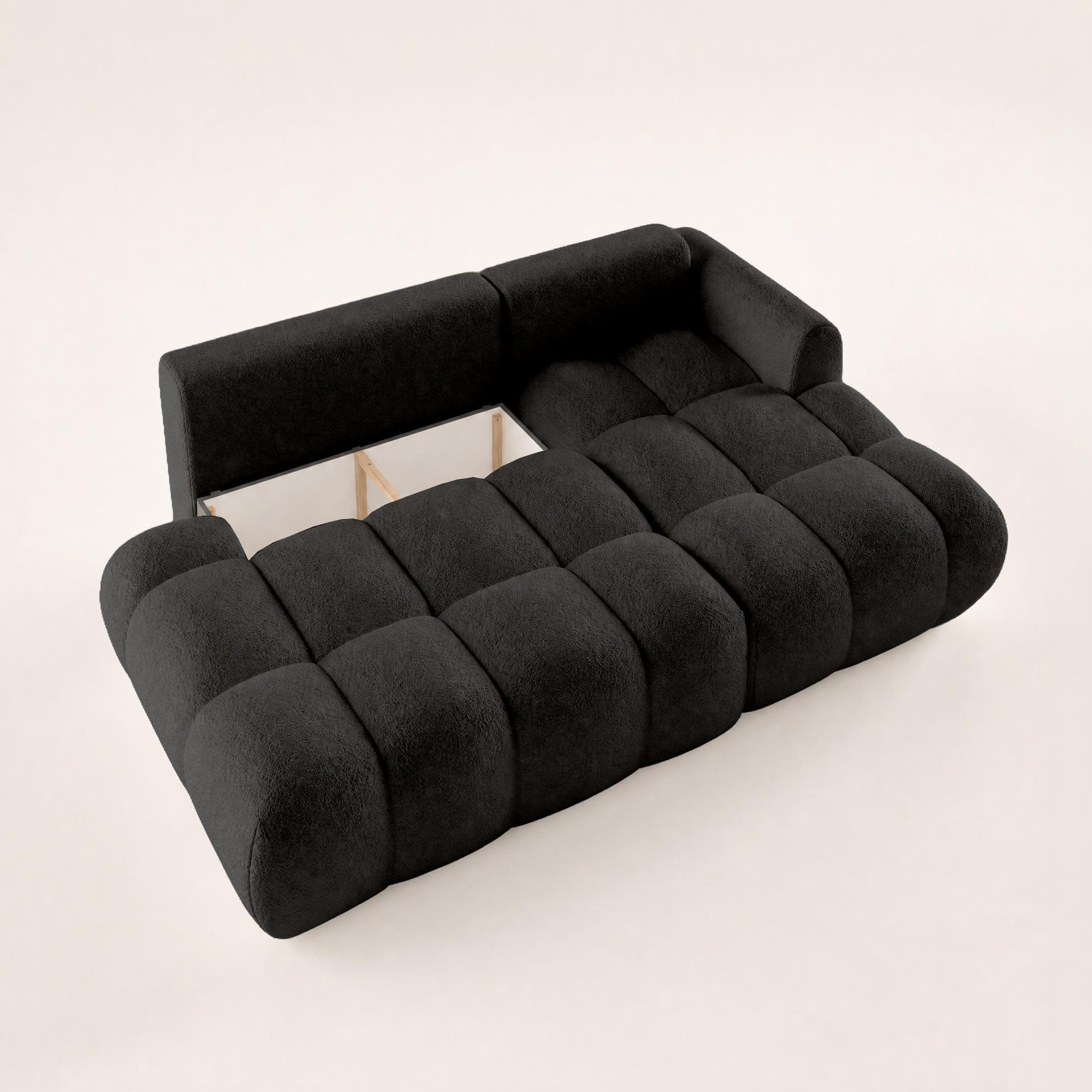 Voir la diapositive 5 : BEST MOBILIER Yulin - canapé d'angle ouvert droit 4 places convertible avec coffre en tissu bouclette