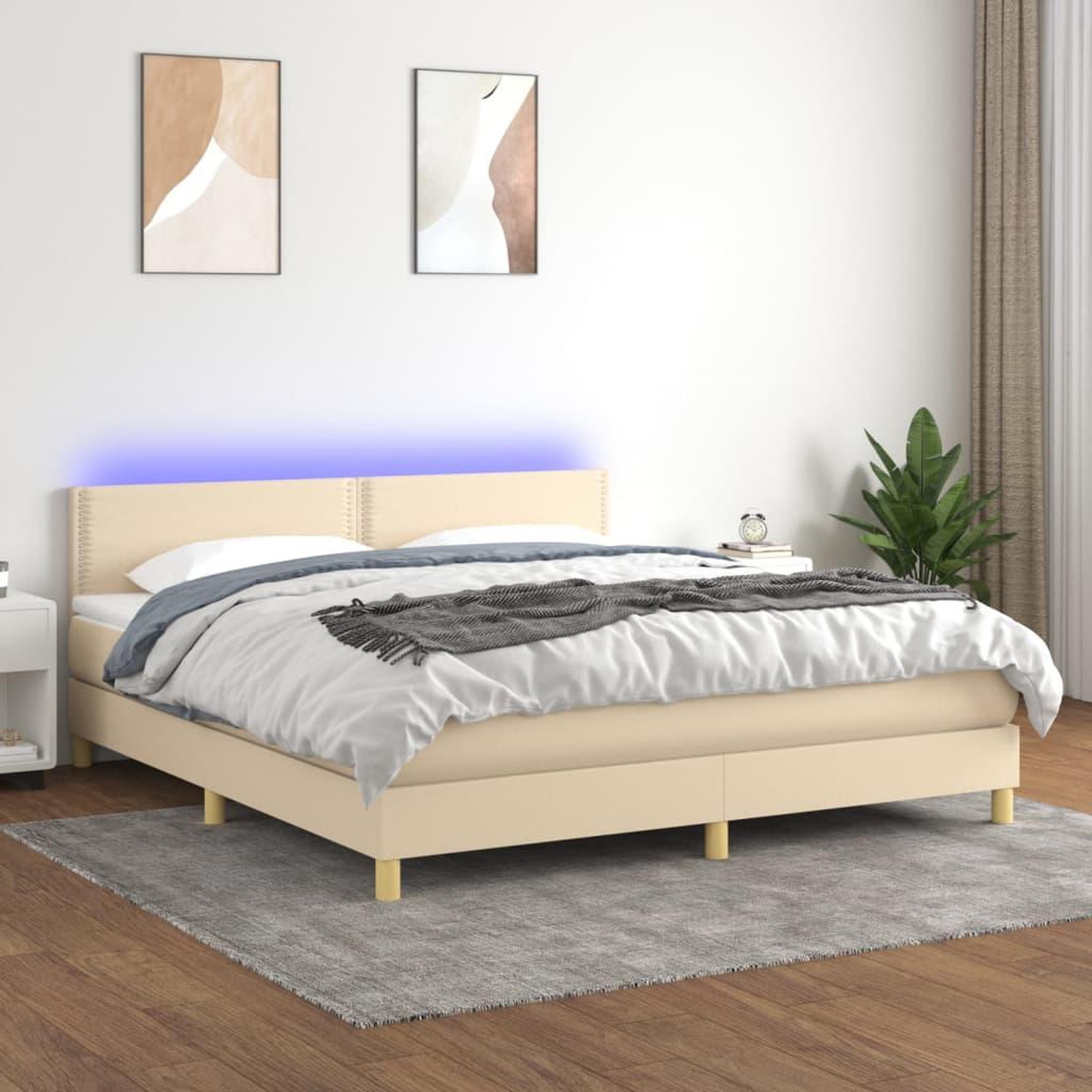 Voir la diapositive 1 : VIDAXL Sommier a lattes de lit avec matelas LED Creme 180x200 cm Tissu