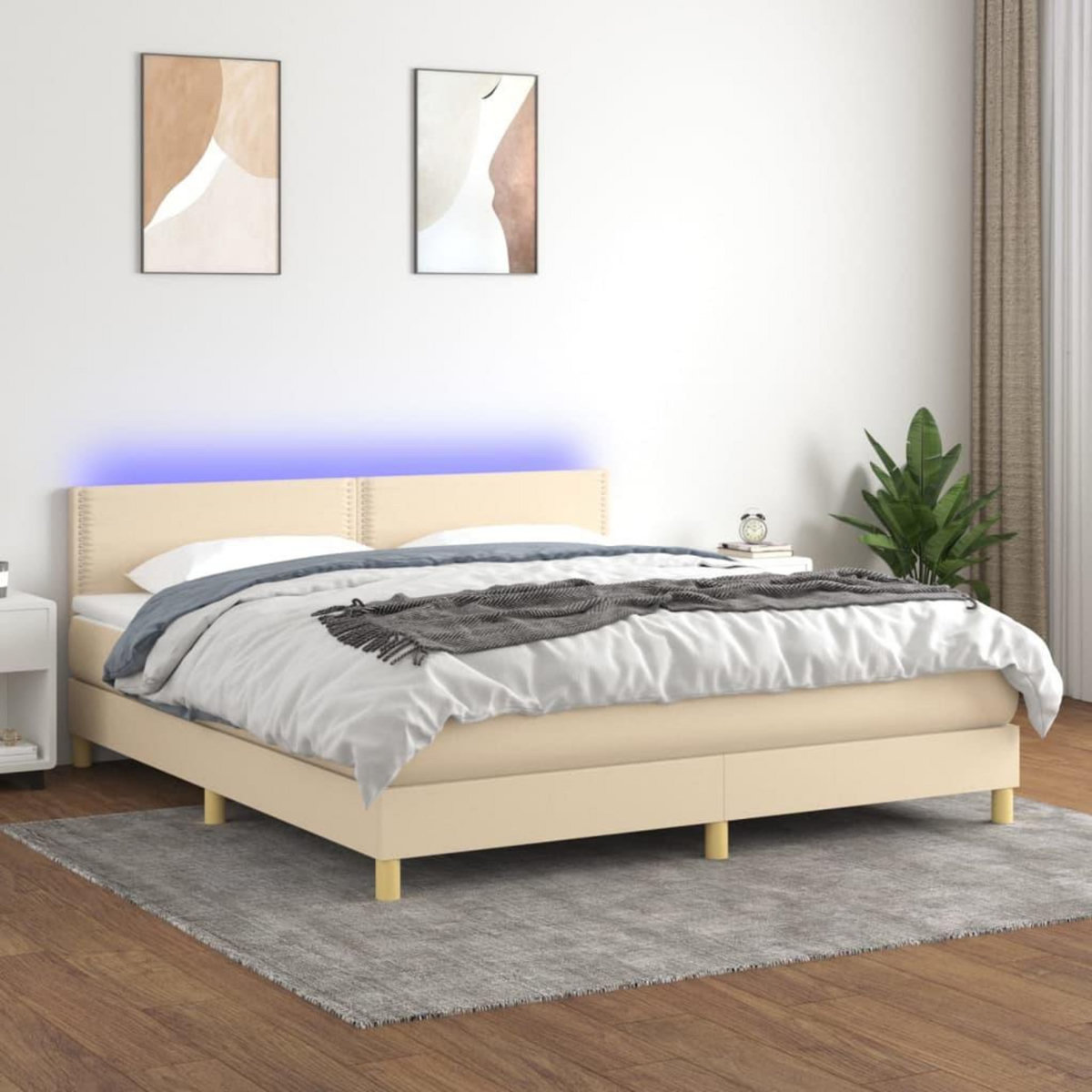 VIDAXL Sommier a lattes de lit avec matelas LED Creme 180x200 cm Tissu