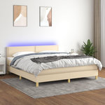 VIDAXL Sommier a lattes de lit avec matelas LED Creme 180x200 cm Tissu