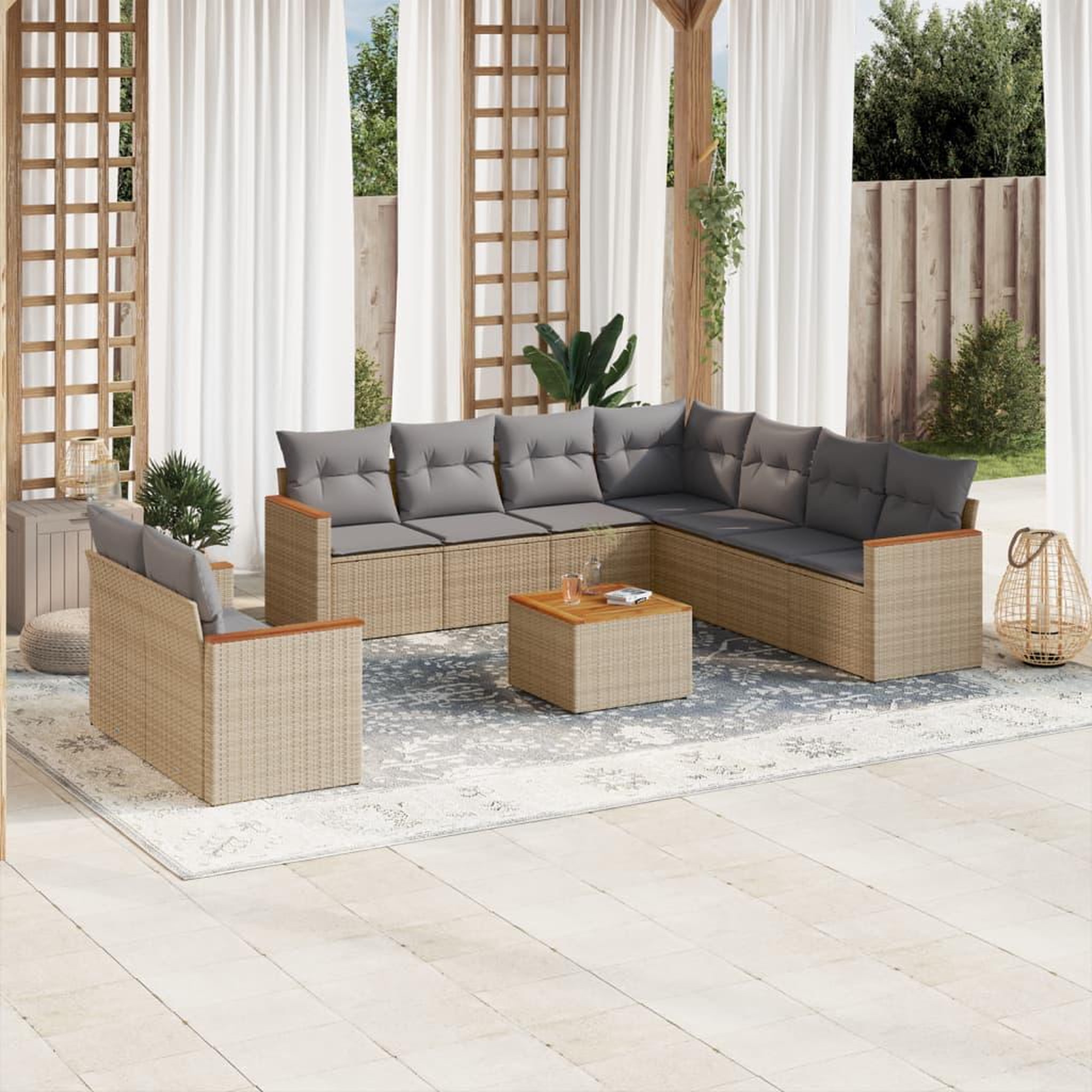 VIDAXL Salon de jardin avec coussins 10 pcs beige resine tressee