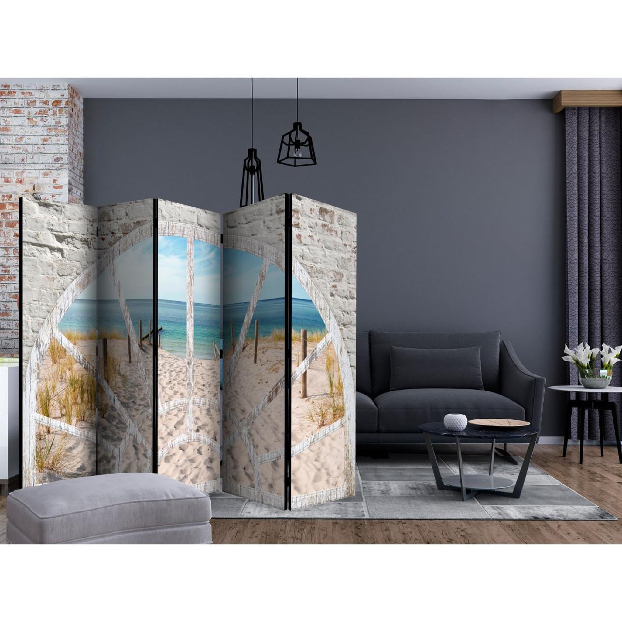 Voir la diapositive 2 : Paris Prix Paravent 5 volets  window view beach  172x225cm