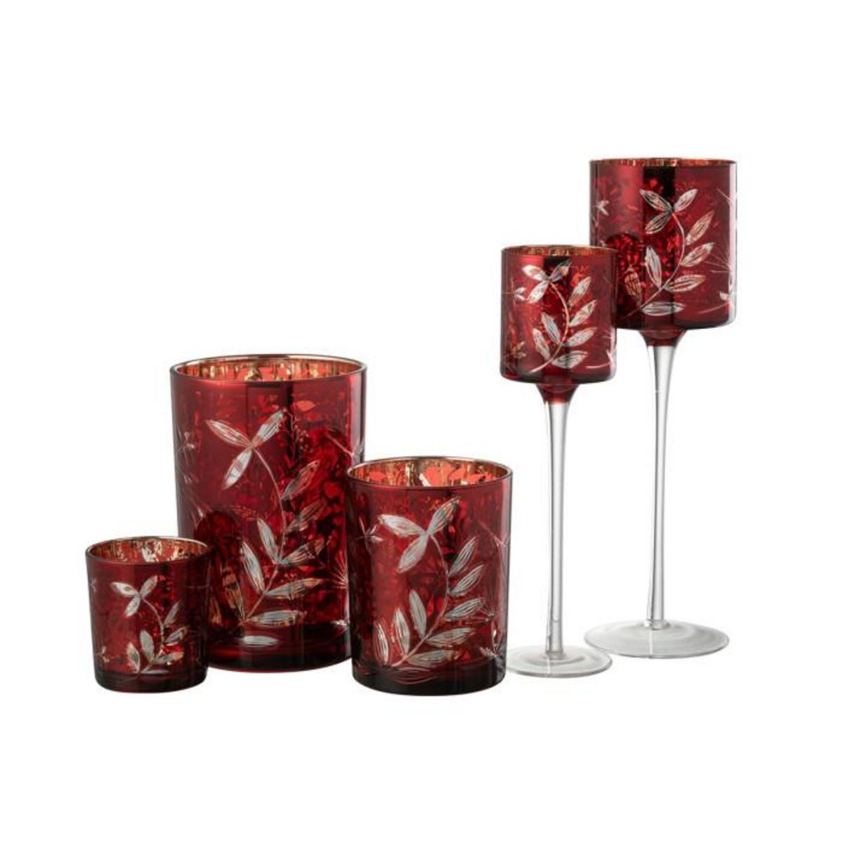 Paris Prix Photophore Déco en Verre  Feuilles  18cm Rouge