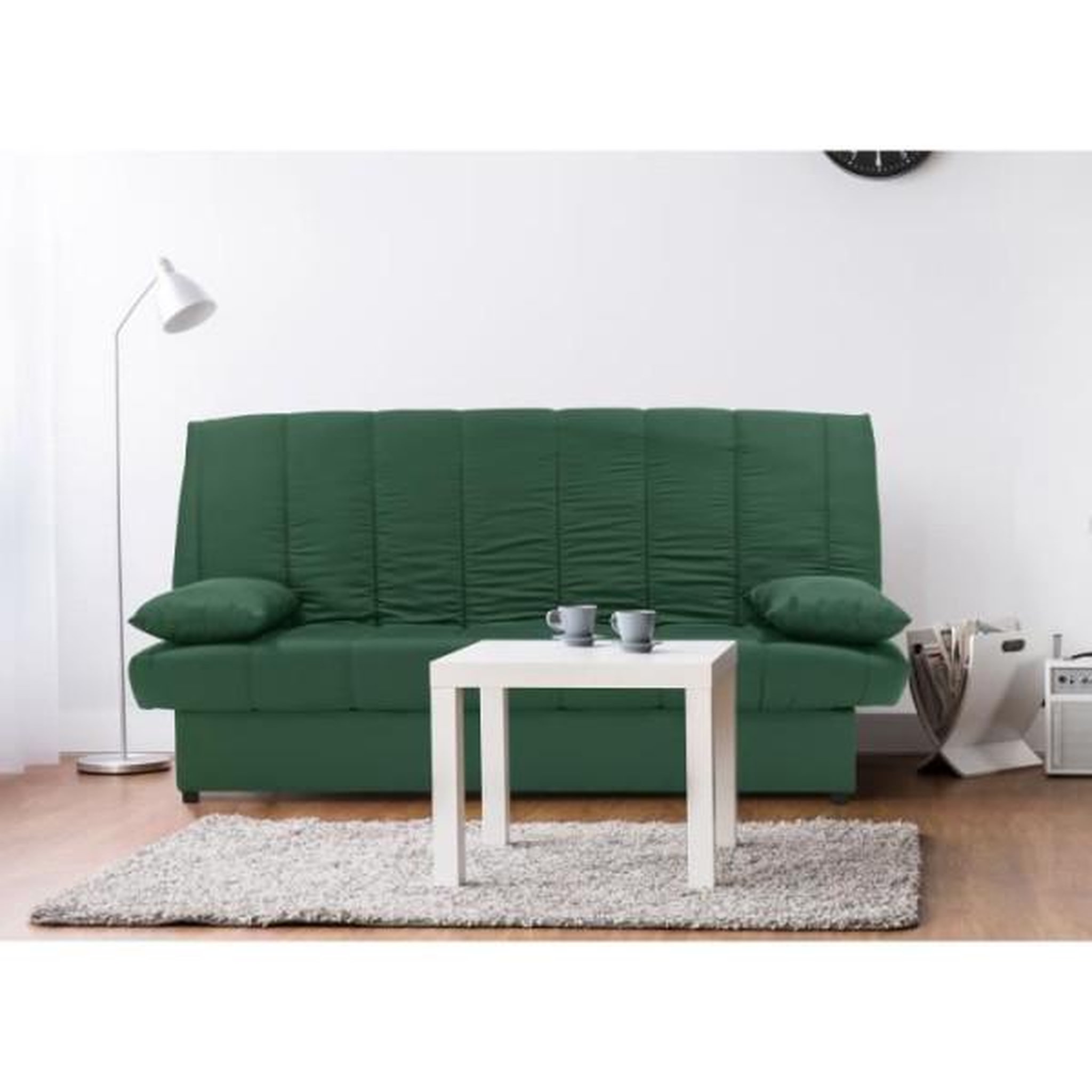 Voir la diapositive 2 : MARKET24 Banquette clic clac 3 places - Tissu 100% coton Vert - Style Contemporain - L 190 x P92 cm - MILA