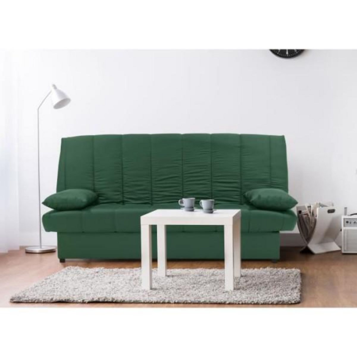 MARKET24 Banquette clic clac 3 places - Tissu 100% coton Vert - Style Contemporain - L 190 x P92 cm - MILA