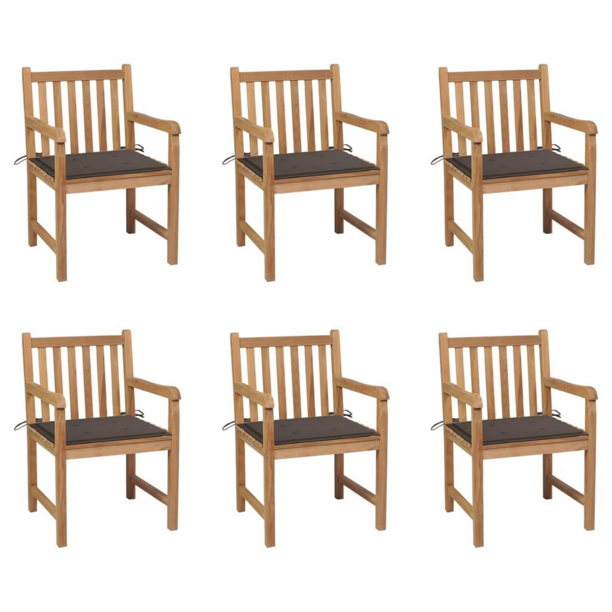 VIDAXL Chaises de jardin lot de 6 et coussins taupe Bois teck massif